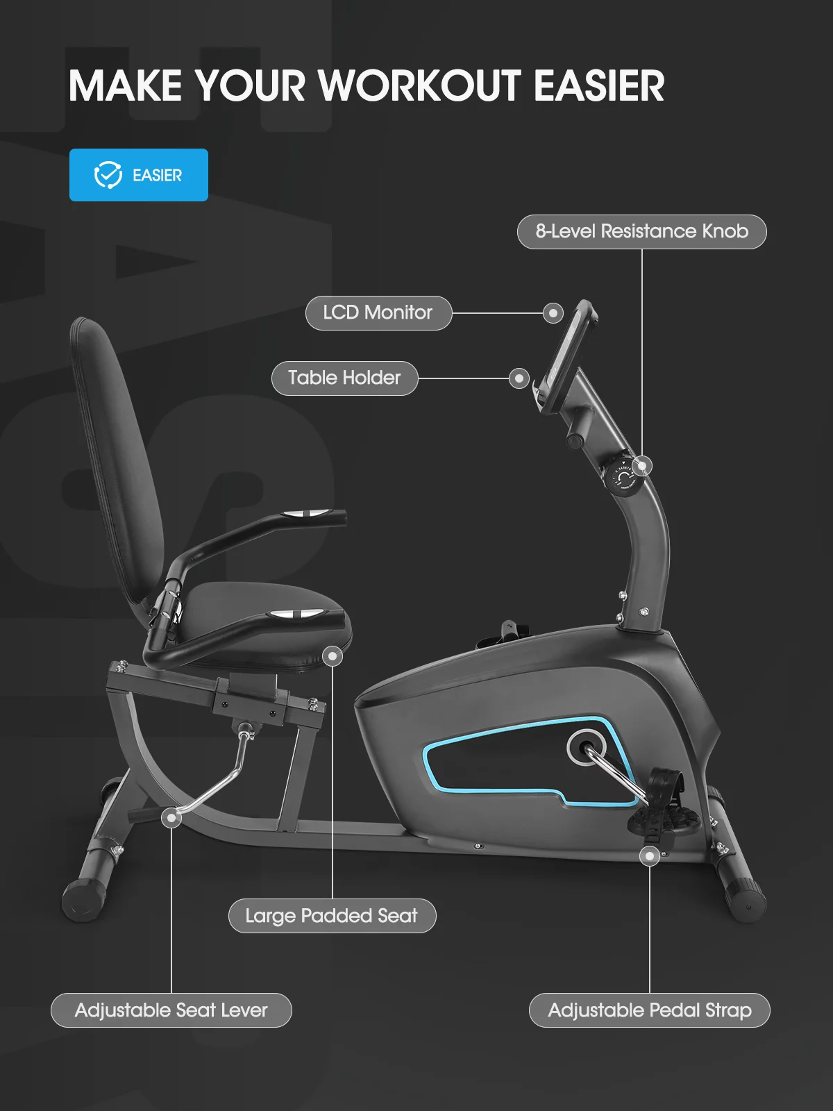 Recumbent Exercise Bike Indoor Stationary Exercise Bike for Home Use with Pluse Monitor/Tablet Holder - Cheap Fitting