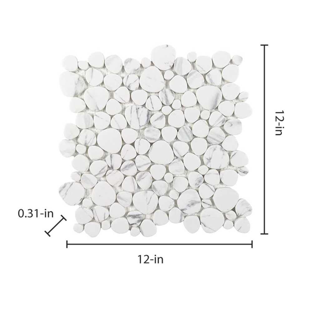Elida Ceramica Stonescape White Marble 12-in x 12-in Carrara-Look Recycled Glass Pebble Marble Look Tile LW2007001 - Cheap Fitting