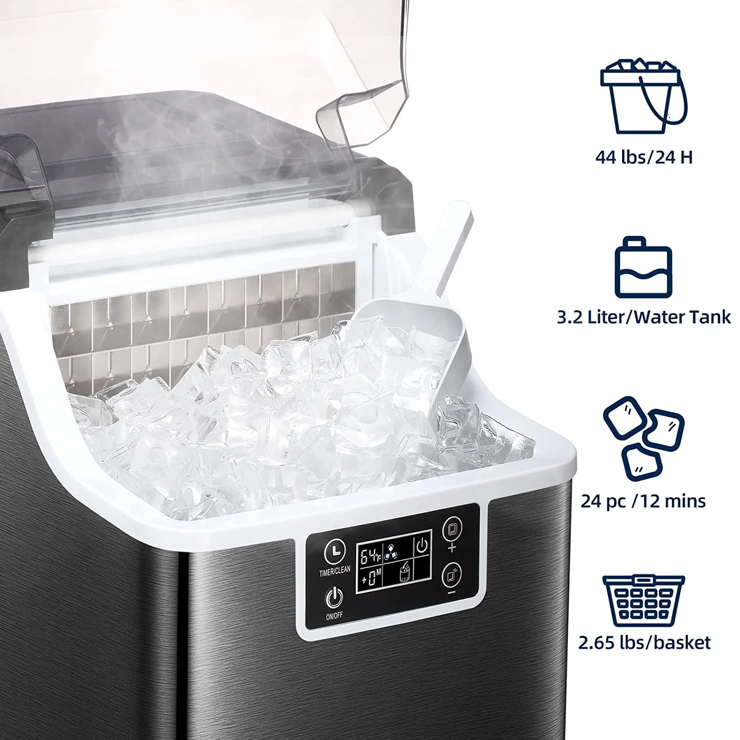 KISSAIR Countertop Ice Maker Machine, 44Lbs/24H Self-Cleaning Ice Makers, Portable Compact Ice Cube Maker, with Ice Scoop & Basket, for Home/Kitchen/Office - Cheap Fitting