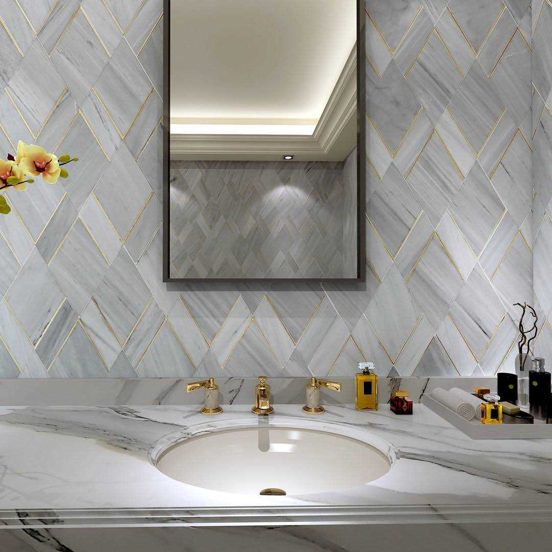 Ivy Hill Tile Mehko 11.81 in. x 14.96 in. Polished Marble and Brass Wall Tile - Cheap Fitting