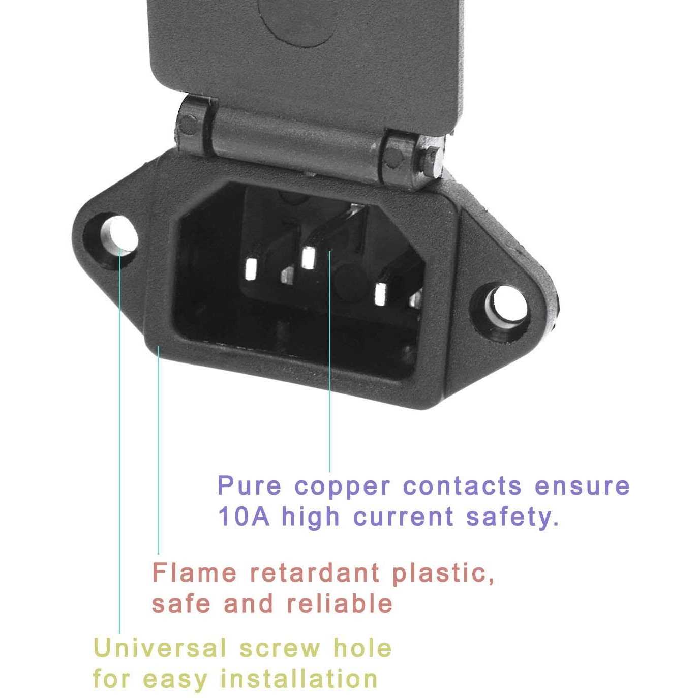 2 Pcs AC 250v 10A IEC 320 C14 Panel Mount Plug Adapter Power Connector Socket with Spring Cover - Cheap Fitting