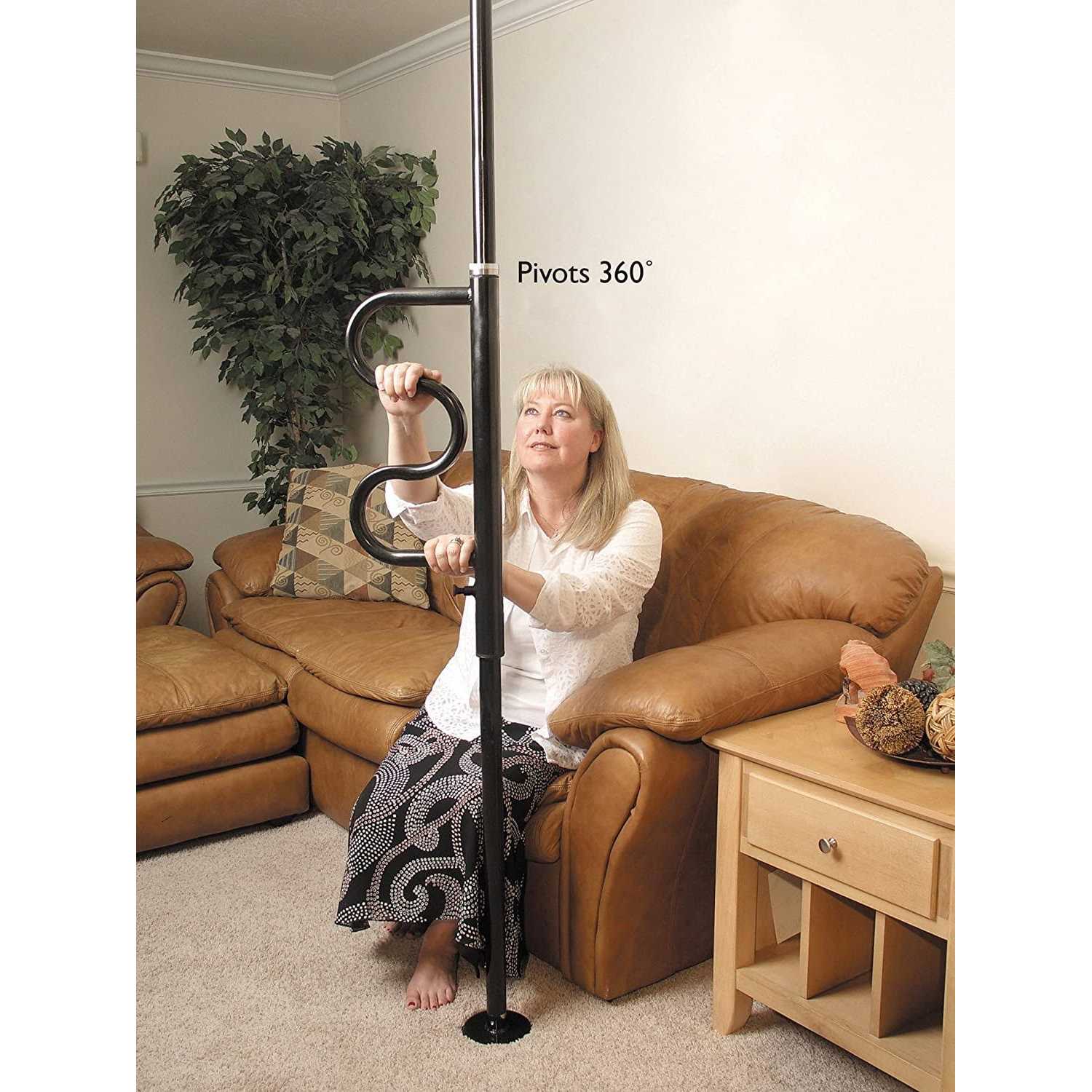 NRS Healthcare Floor to Ceiling Security Pole with Curved Grab Bar – Black Finish - Cheap Fitting