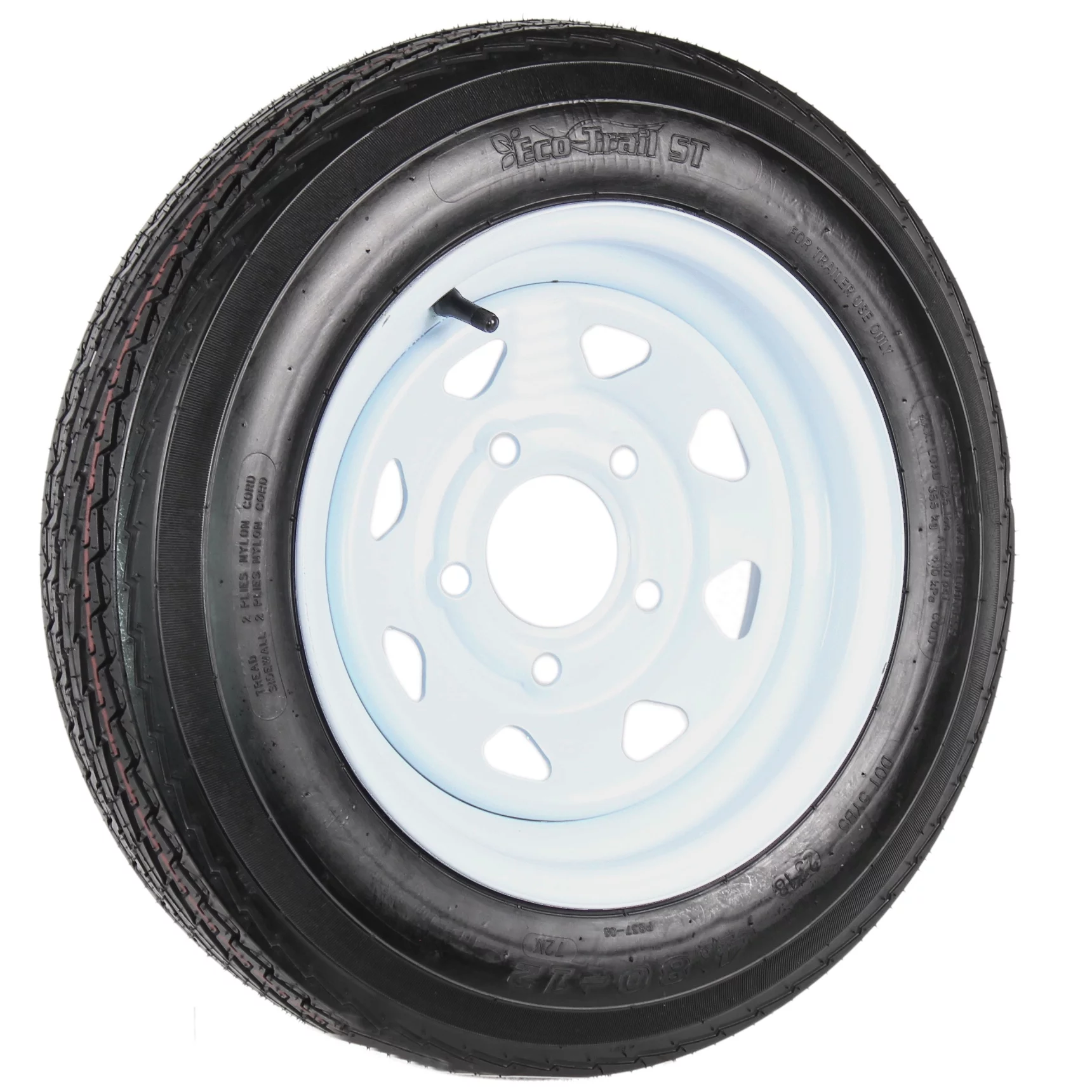 Trailer Tire On Rim 4.80-12 480-12 4.80 X 12 12 in. LRB 5 Lug Wheel White Spoke - Cheap Fitting
