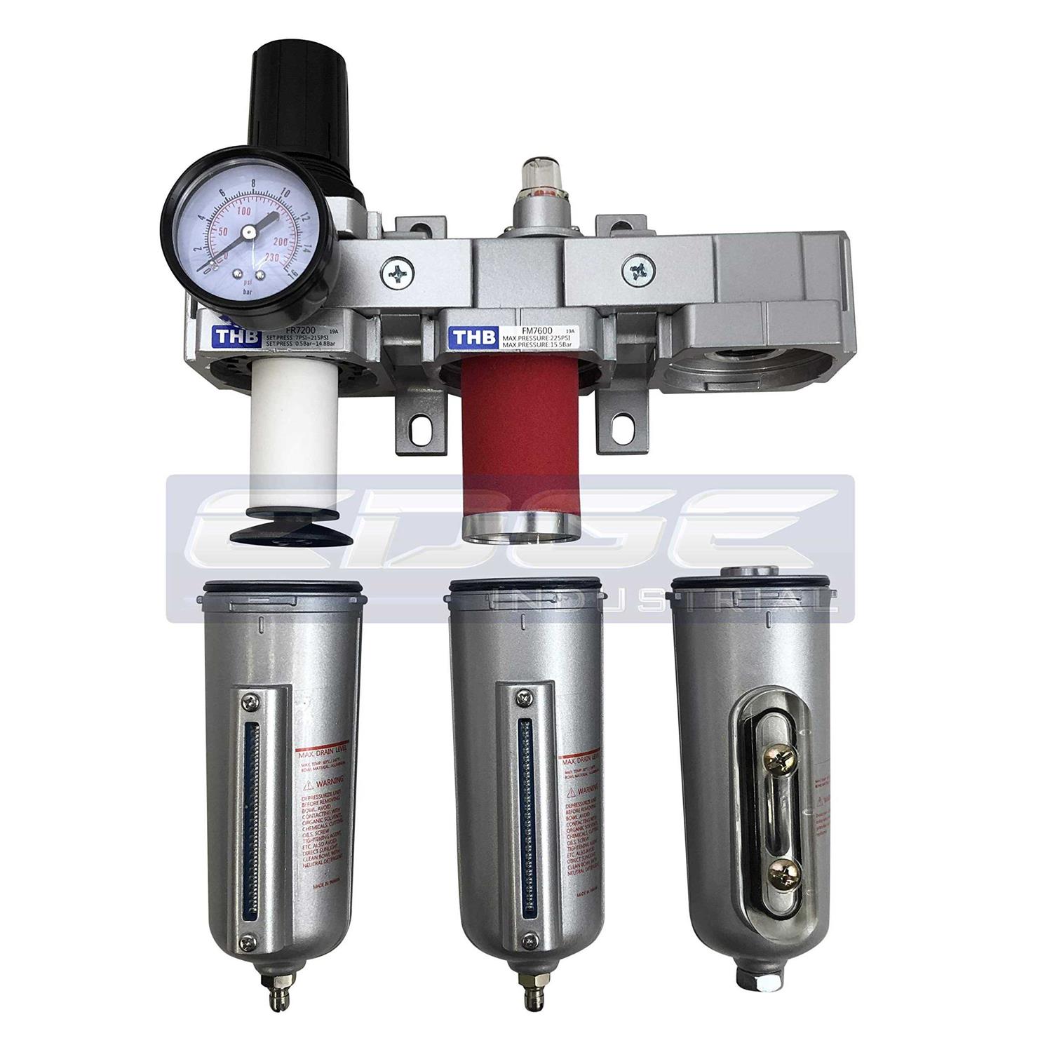 EDGE INDUSTRIAL 3 Stage Heavy Duty Industrial Grade Filter Regulator Coalescing Desiccant Dryer System For Compressed Air Lines - Cheap Fitting