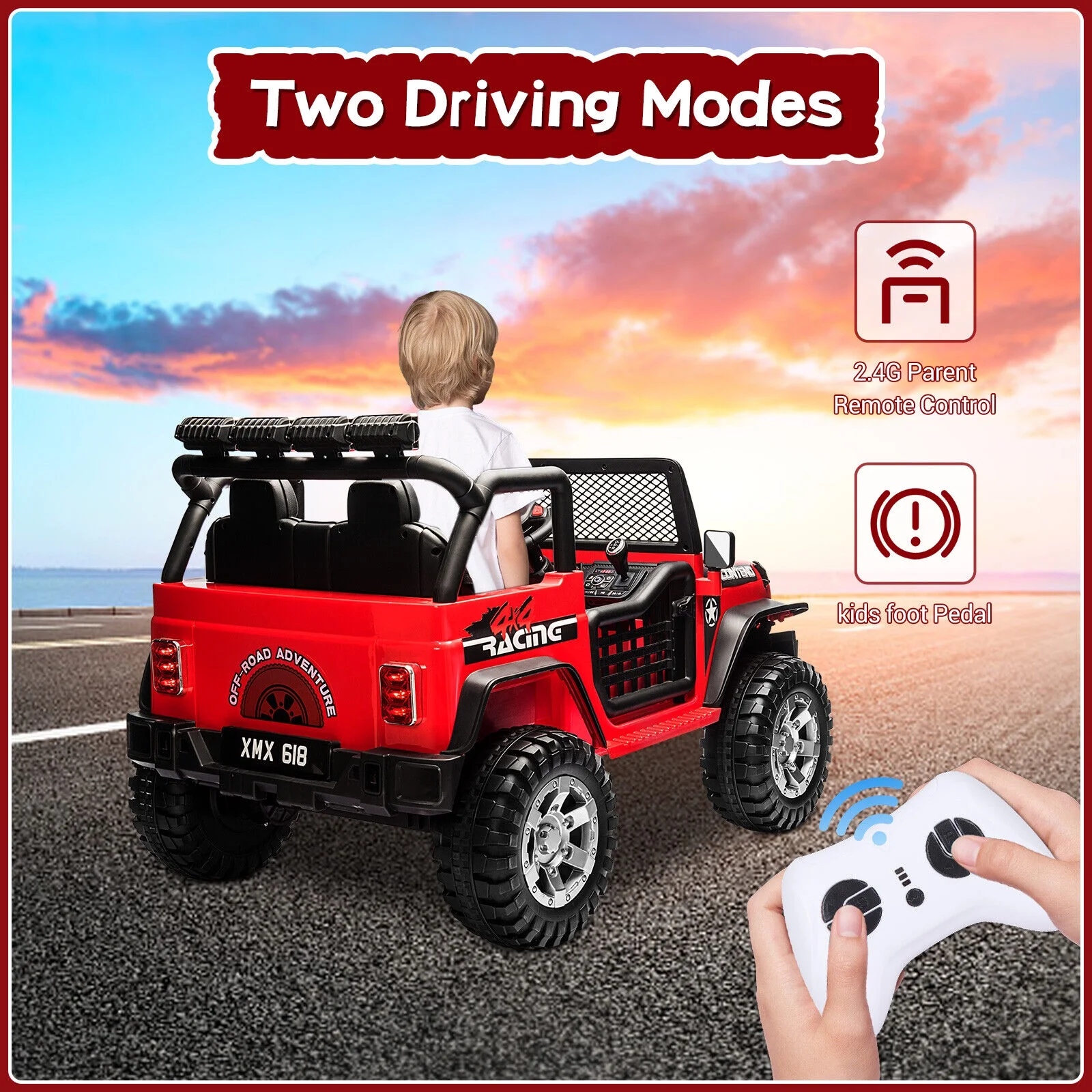 Dazone 12V Kids Ride on Jeep Car, Electric 2 Seats Off-road Jeep Ride on Truck Vehicle with Remote Control, LED Lights, MP3 Music, Black - Cheap Fitting