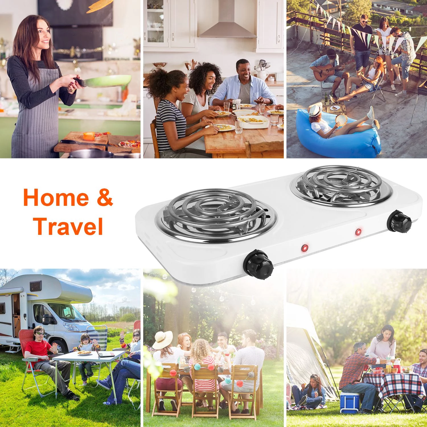 iMounTEK 2000W Electric Double Burner Countertop with Hot Plates, Frying, Cooking, 23.6ｘ19.7ｘ15.7