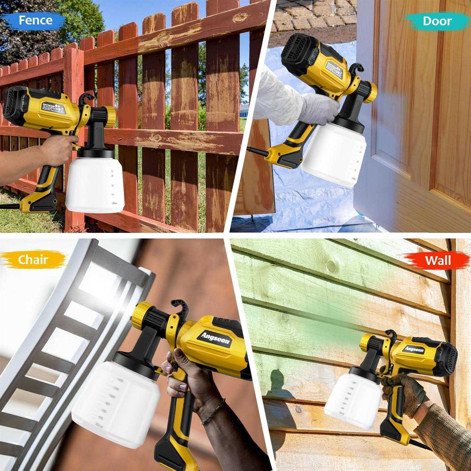 Angseen Paint Sprayer, HVLP Electric Paint Sprayer with 1400ML Container, 4 Copper Nozzles, 3 Spray Patterns for Home Interior and Exterior - Cheap Fitting