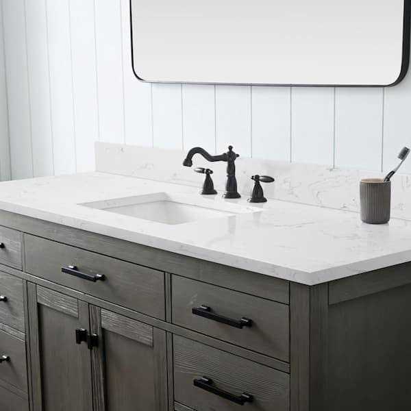 YASINU 60 in. W x 22 in. D Engineered stone composite Vanity Top in White with White Rectangular Single Sink - Cheap Fitting