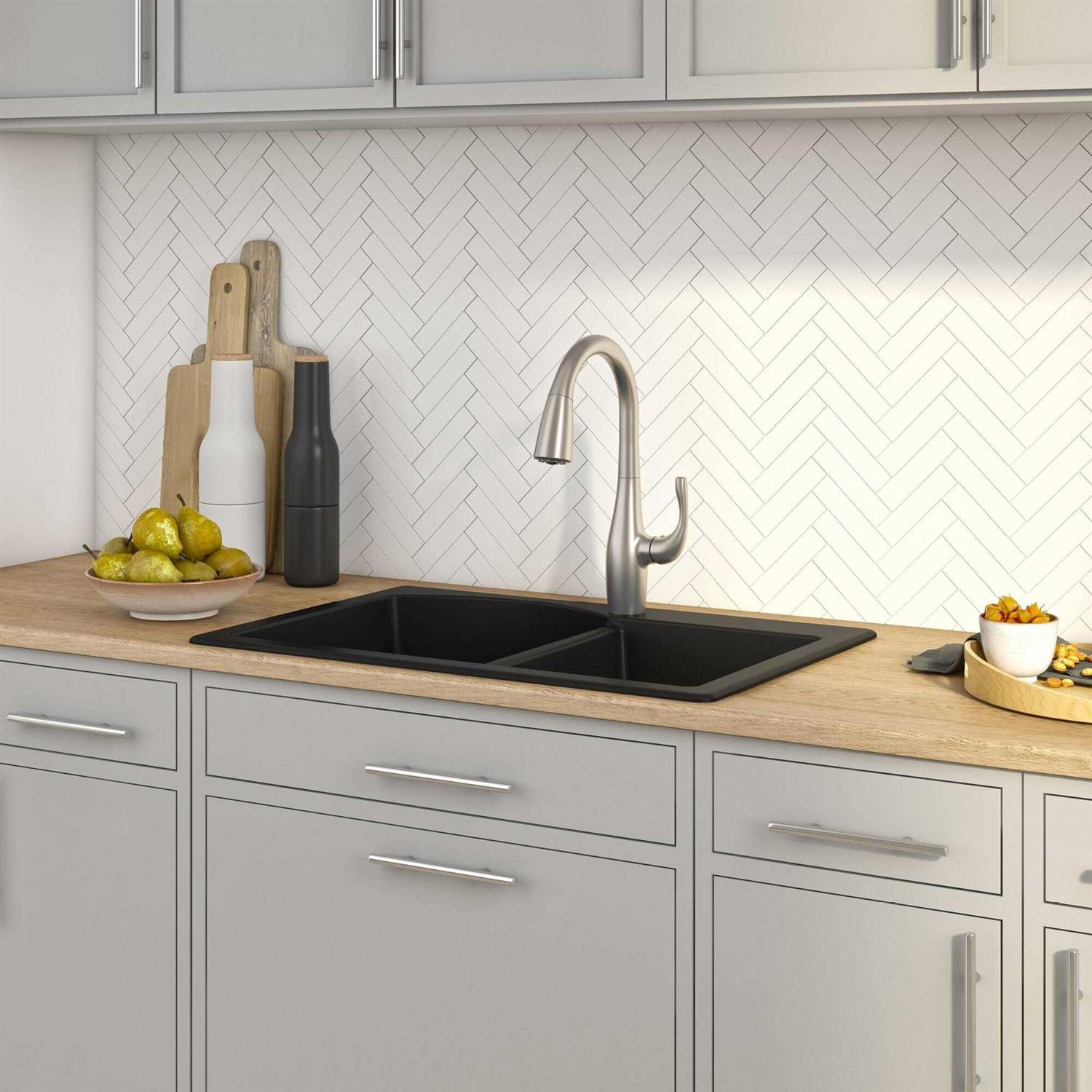 Kraus Forteza 33 Dual Mount 60/40 Double Bowl Granite Kitchen Sink KGD-50GREY - Cheap Fitting