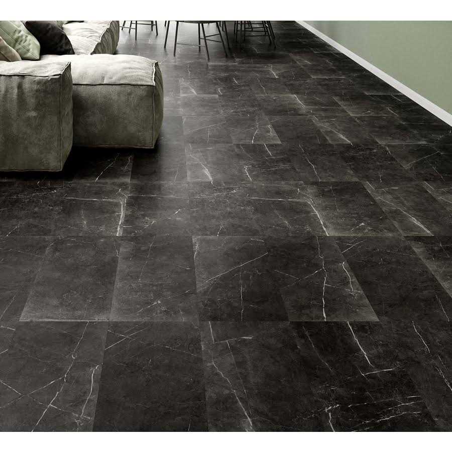 American Villa Noir Black Veined 12-in x 24-in Glazed Porcelain Stone Look Floor and Wall Tile 1328422 - Cheap Fitting