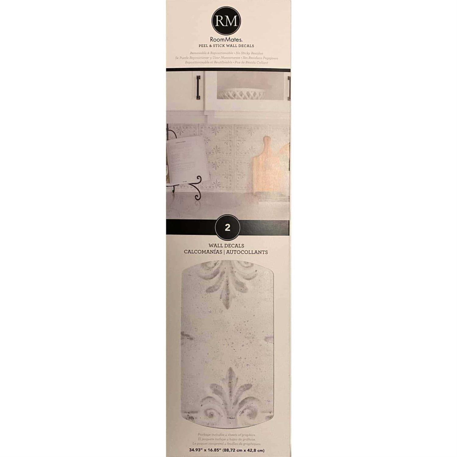 RoomMates White Tin Tile Backsplash Peel and Stick Giant Wall Decals - Cheap Fitting