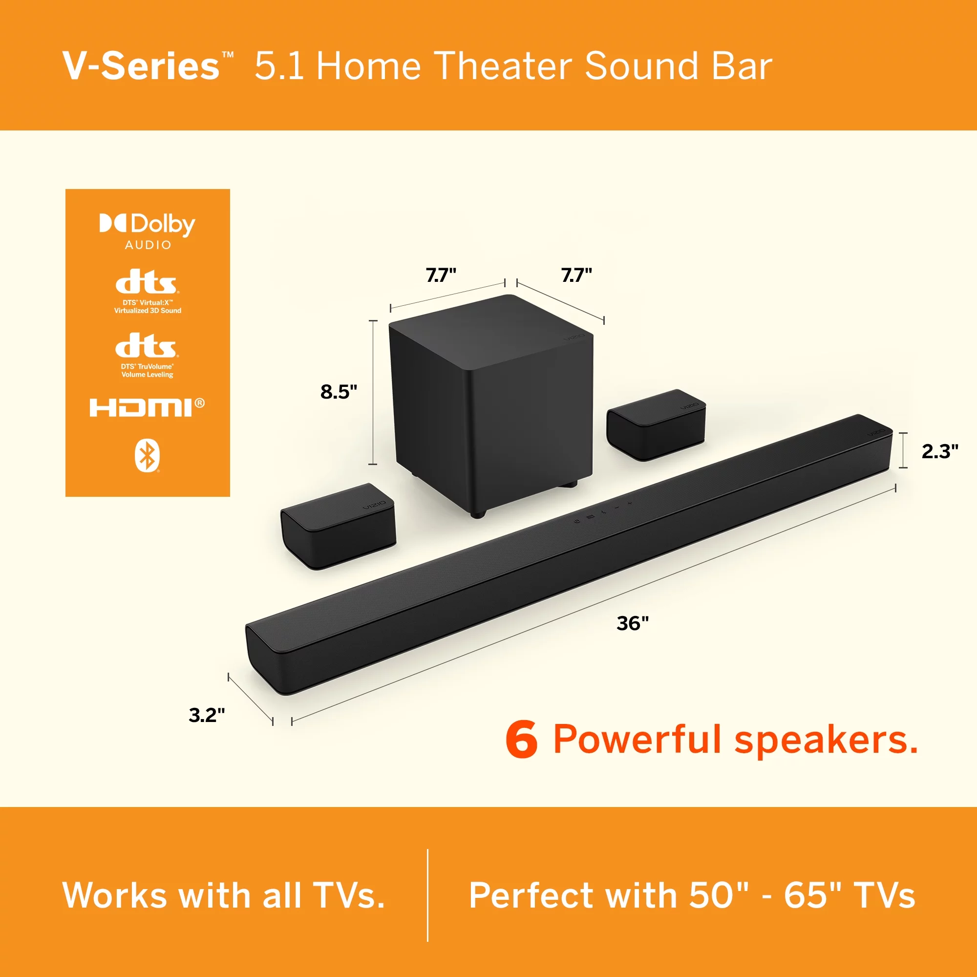 VIZIO V-Series 5.1 Home Theater Sound Bar with DTS Virtual:X, Bluetooth, HDMI ARC V51x-J6 - Cheap Fitting