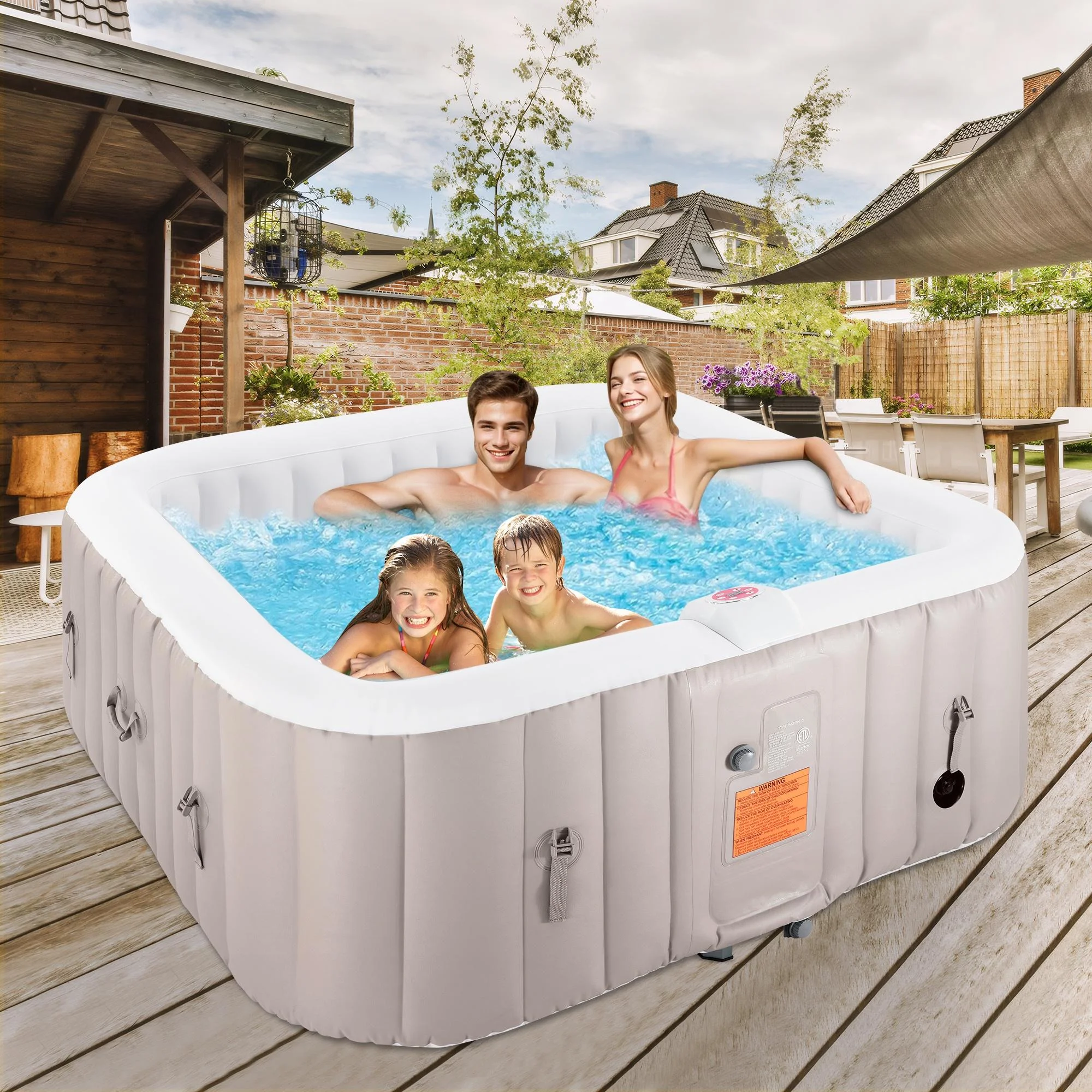73 Inch 4-6 Person Inflatable Hot Tub Spa with Control Panel, Outdoor Portable Hottub with 130 Jets, Insulated Tub Cover and Floor Protector, Gray - Cheap Fitting