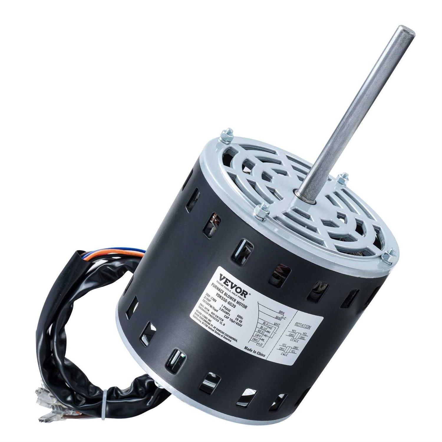 VEVOR 3/4HP Furnace Blower Motor 208/230V 3.85Amps 1075RPM 5 Speeds CW/CCW Rotation - Cheap Fitting