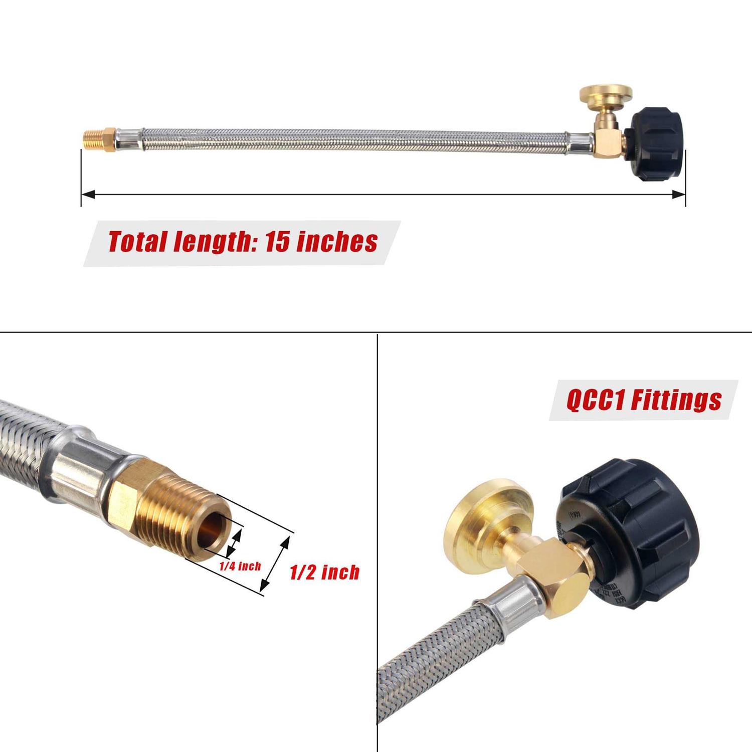 LONGADS 2 Packs 15 inch Rv Propane Hoses with Gauge Stainless Steel Braided Camper Tank Hose,Rv lp Gas Hoses Connector for Standard Two - Cheap Fitting