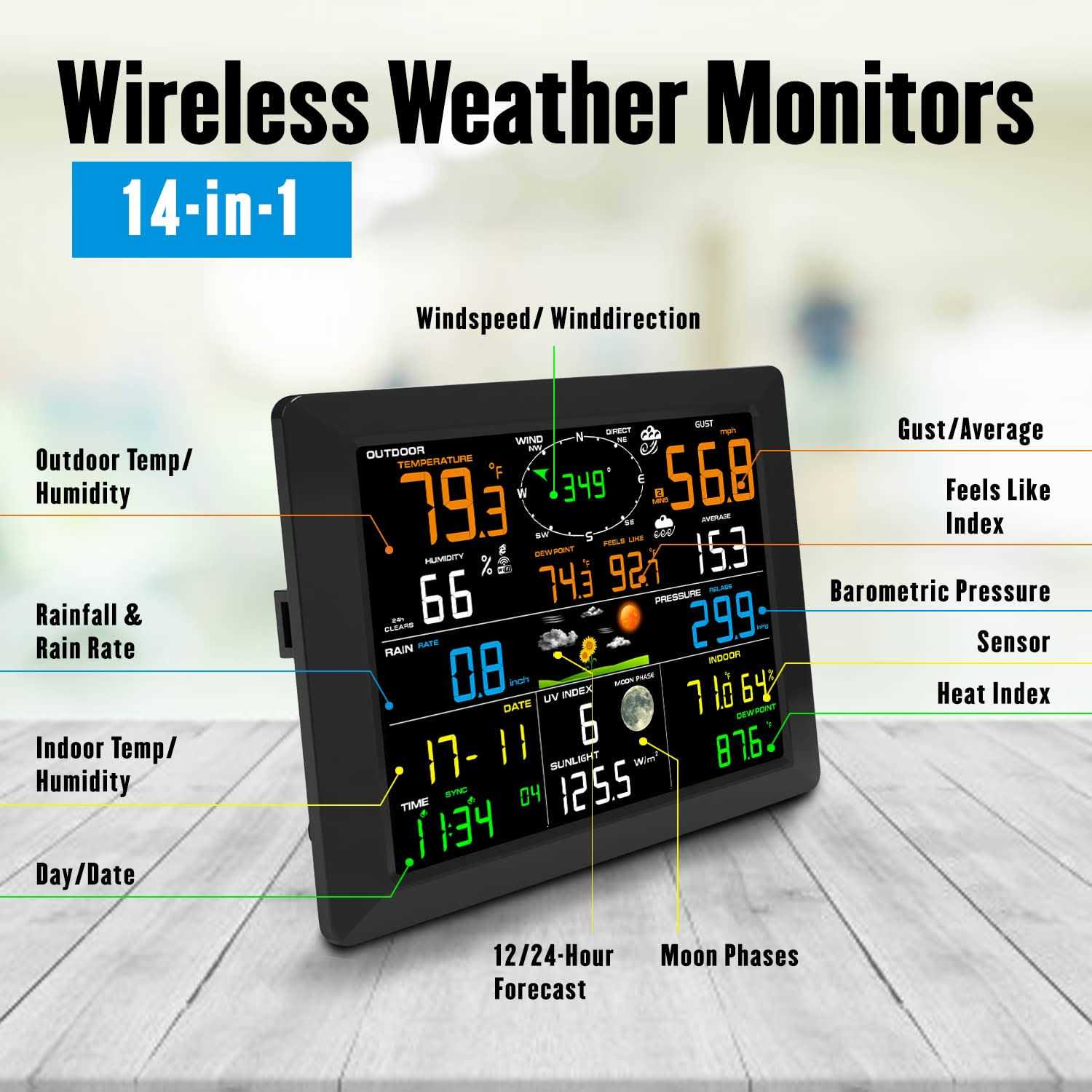 Sainlogic WiFi Weather Station, 10.2 inch large Display Wireless Weather Station, Weather Stations Wireless indoor with Rain Gauge and Wind Speed - Cheap Fitting