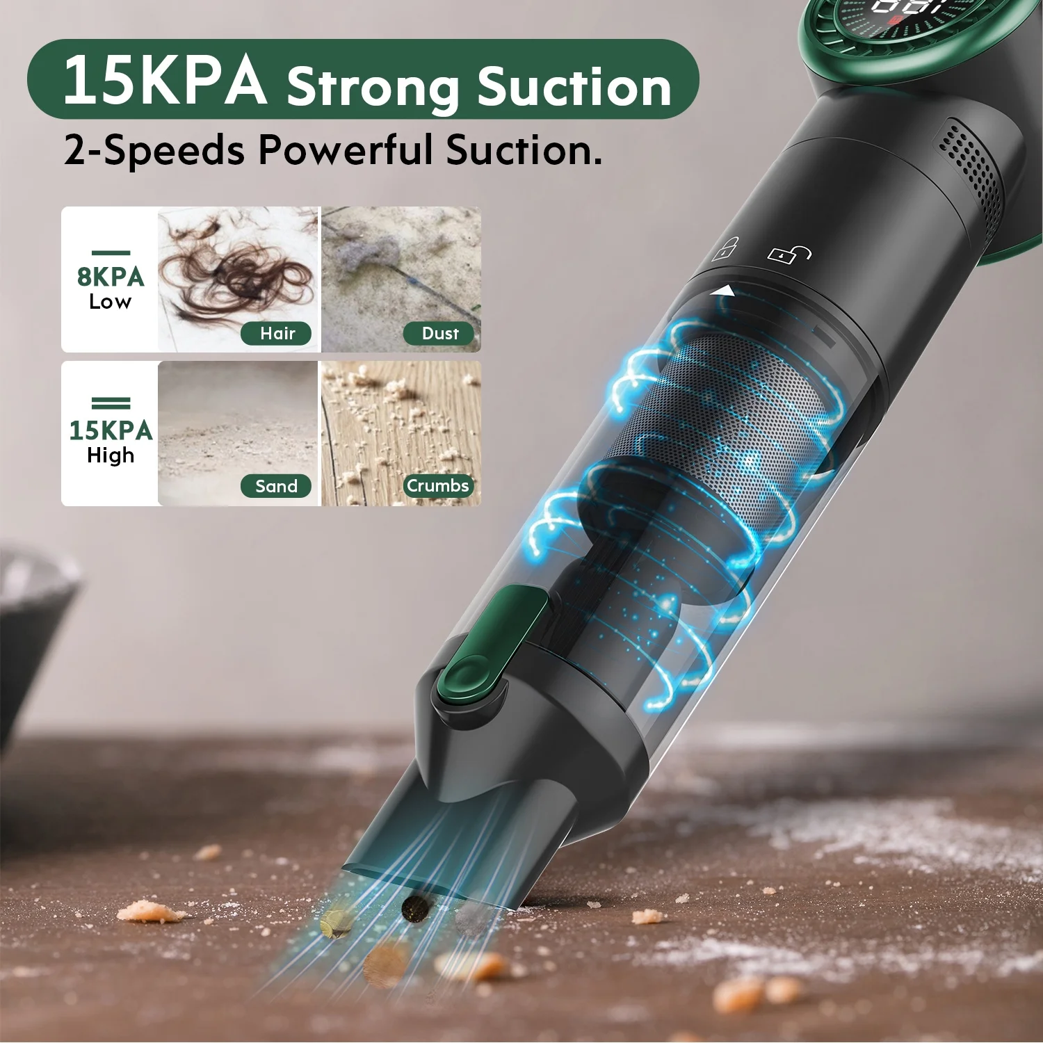 WHALL® Handheld Cordless Vacuum, 15KPA Portable Vacuum, LED Display, Fast Charge, Lightweight (New) - Cheap Fitting