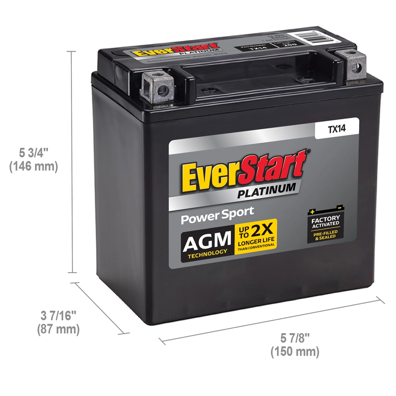 EverStart Premium BOXED AGM Power Sport Battery, Group Size TX14 12 Volt, 200 CCA - Cheap Fitting