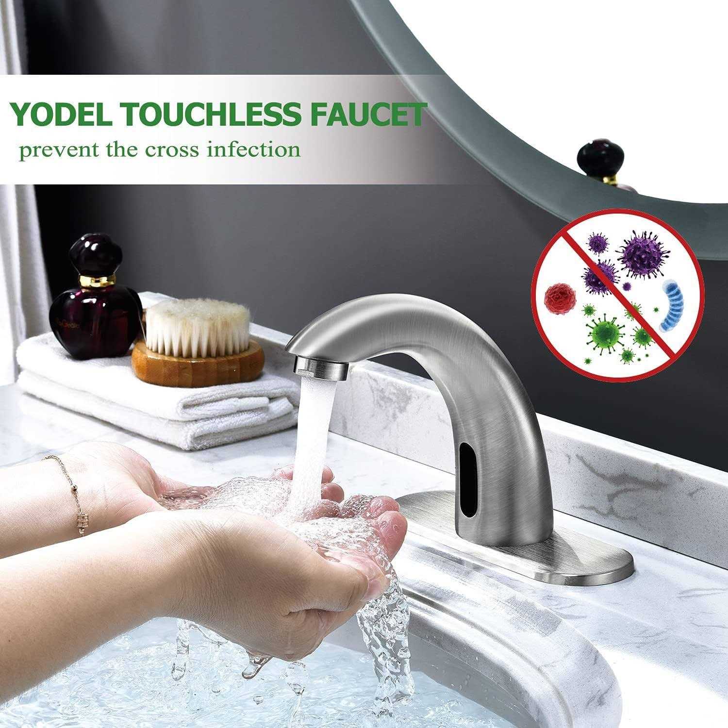 Yodel Faucet Brushed Nickel Touchless Bathroom Sink Faucet with Temperature Control Mixing Valve Commercial Automatic Motion Sensor Hot Cold Mixer - Cheap Fitting