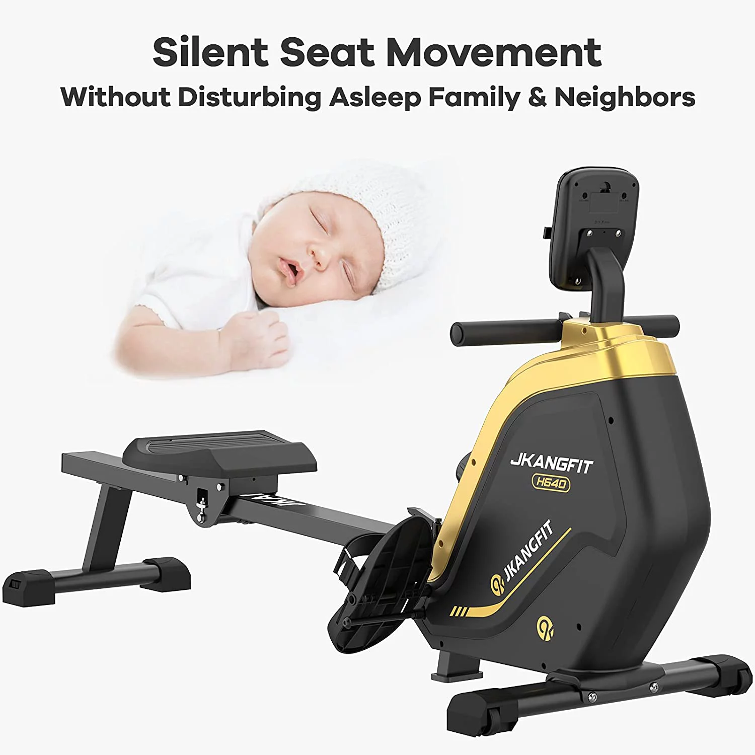 pooboo Folding Rowing Machine - Rowing Machines for Home Use Indoor Magnetic Rower for Full Body with 16 Levels Resistance LCD Monitor Device Holder - Cheap Fitting