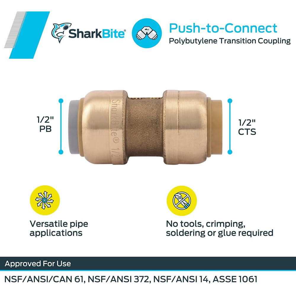 Sharkbite U4008LFA Coupling 1/2 - Cheap Fitting