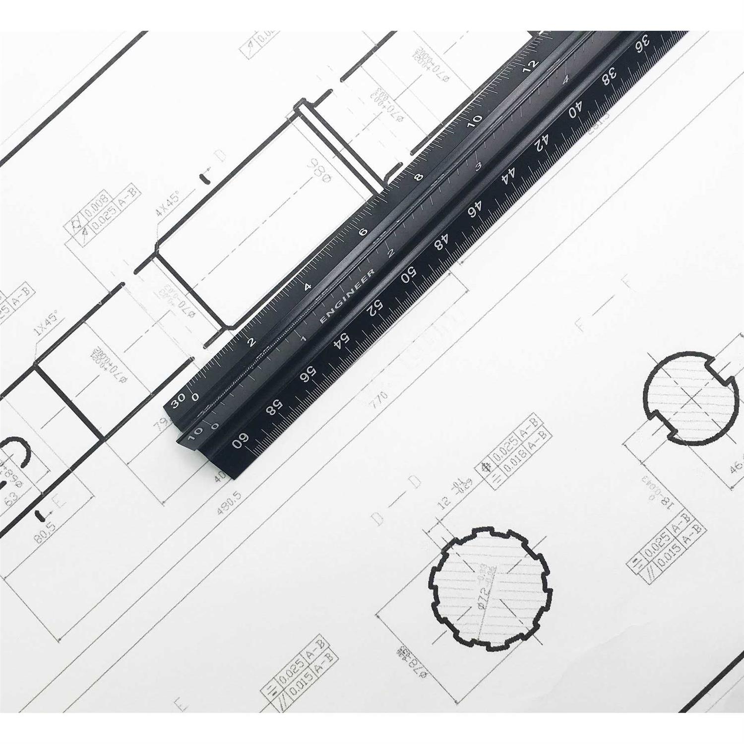 Intoy 12 Inch Triangular Engineer Scale Ruler Anodized Solid Aluminum Core with Laser Etched Scales - Cheap Fitting