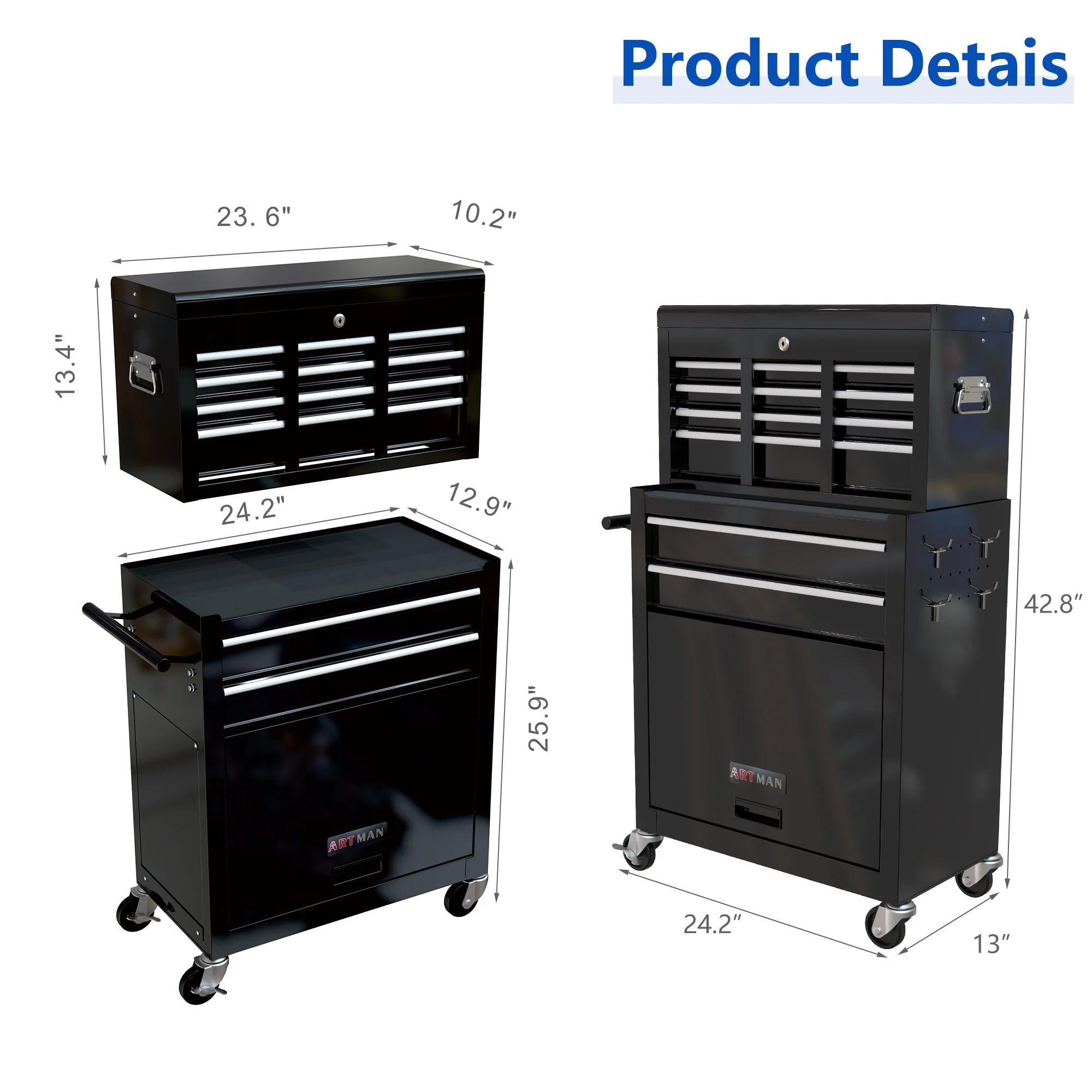 Rolling Tool Box with Wheels and 8 Drawers, High Capacity Rolling Tool Chest with Large Storage Cabinet, Blue Tool Storage Cabinet - Cheap Fitting