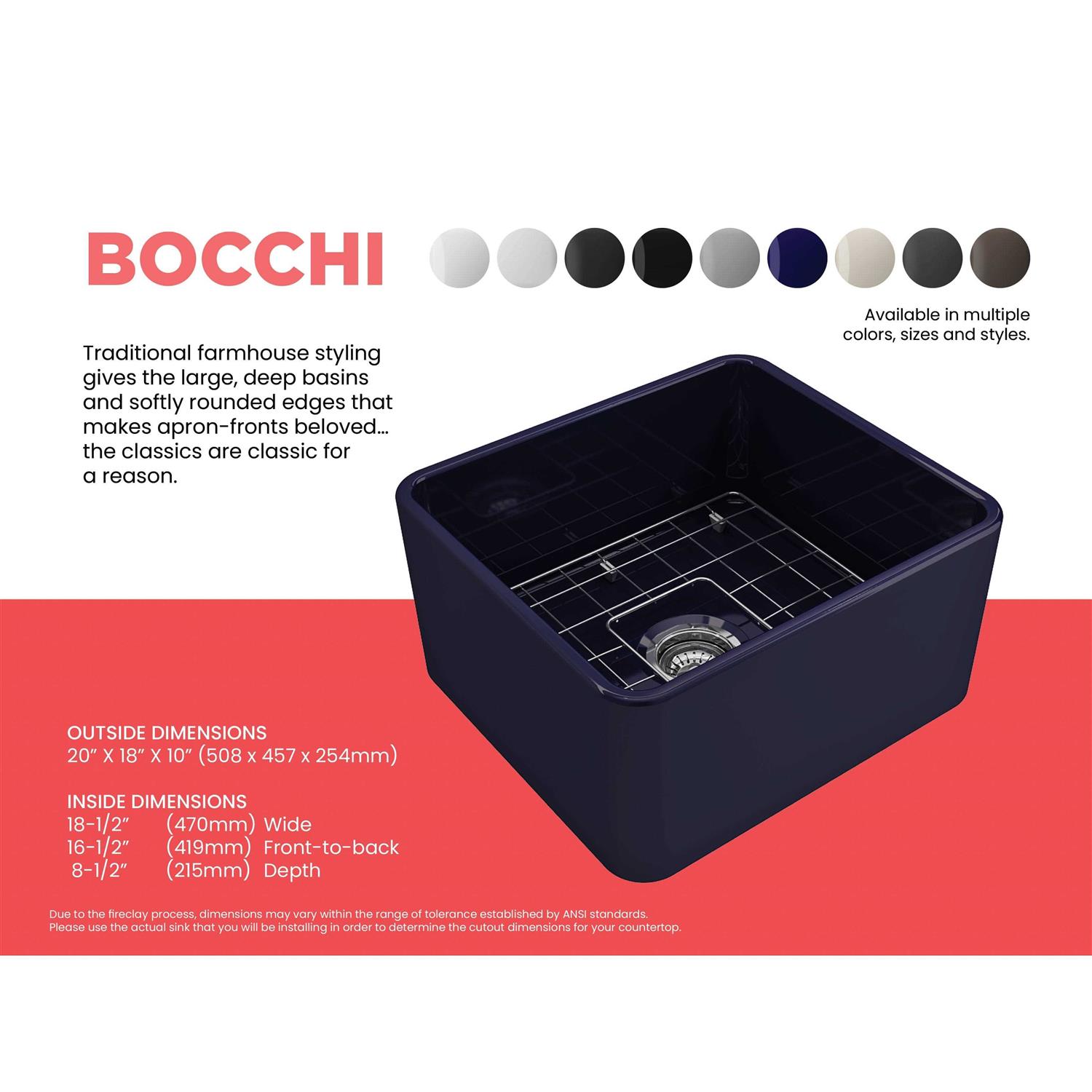 BOCCHI Classico Farmhouse Apron Front Fireclay Single Bowl Kitchen Sink with Protective Bottom Grid and Strainer - Cheap Fitting