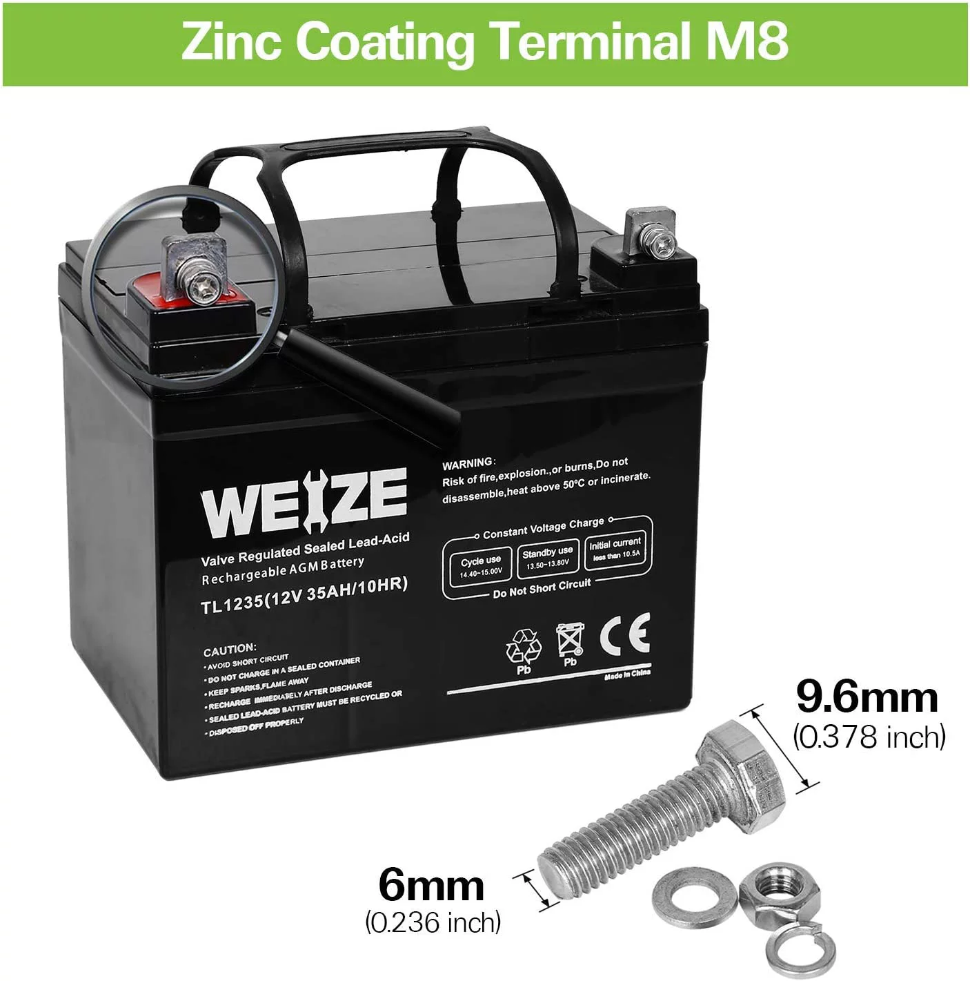 Weize 12V 35AH Sealed Lead Acid Rechargeable Deep Cycle SLA AGM Battery - Cheap Fitting