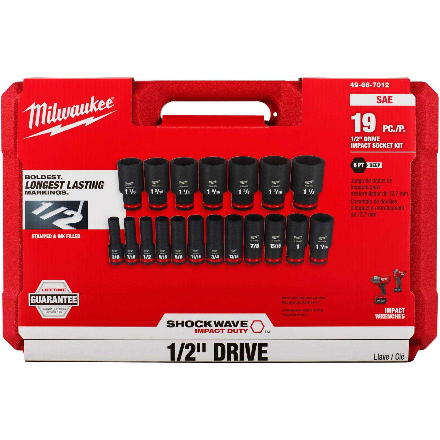 Milwaukee 49-66-7012 19Pc SHOCKWAVE Impact Duty 1/2 Drive SAE Deep 6 Point Socket Set - Cheap Fitting