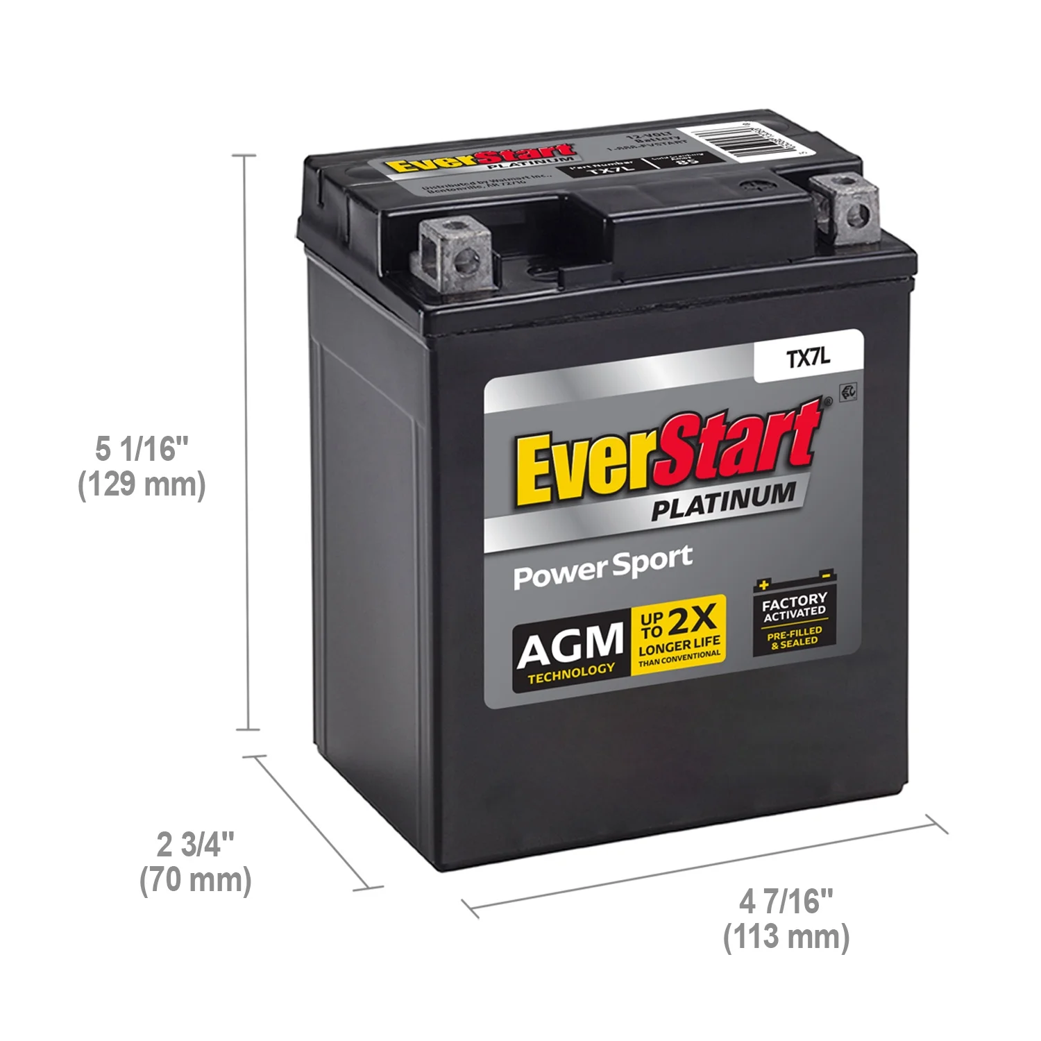 EverStart Premium AGM Power Sport Battery, Group Size TX7L 12 Volt, 85 CCA - Cheap Fitting