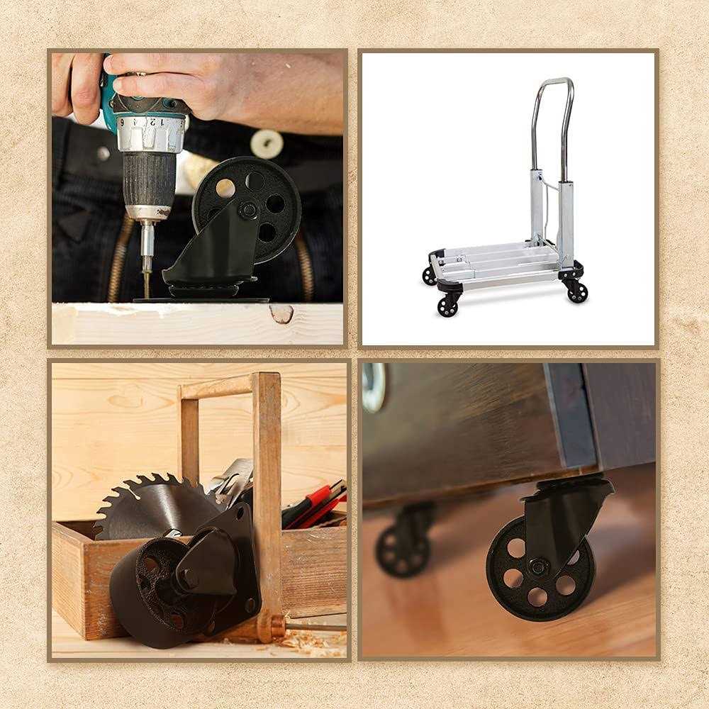 MHG 4 All Black Metal Swivel Plate Caster Wheels with Brake Lock - Cheap Fitting