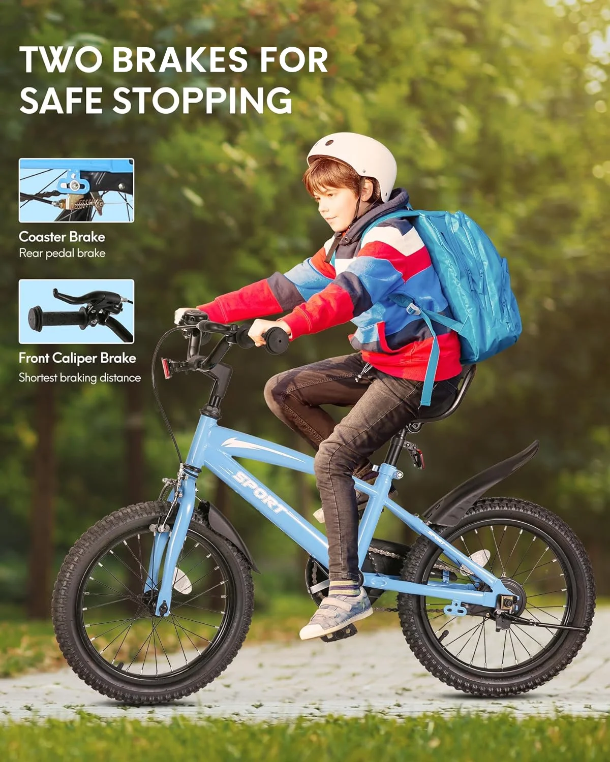 16 Inch Kids Bike Girls and Boys Blue Kid Bicycle for Age 4-8 Years Old with Kickstand & Training Wheels - Cheap Fitting