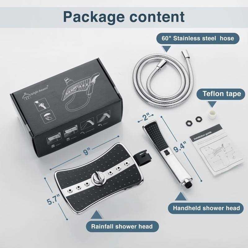 BRIGHT SHOWERS Four Spray Settings Shower Head Set Oil Rubbed Bronze and Black Finishing with 60 Long Stainless Steel Shower Hose - Cheap Fitting