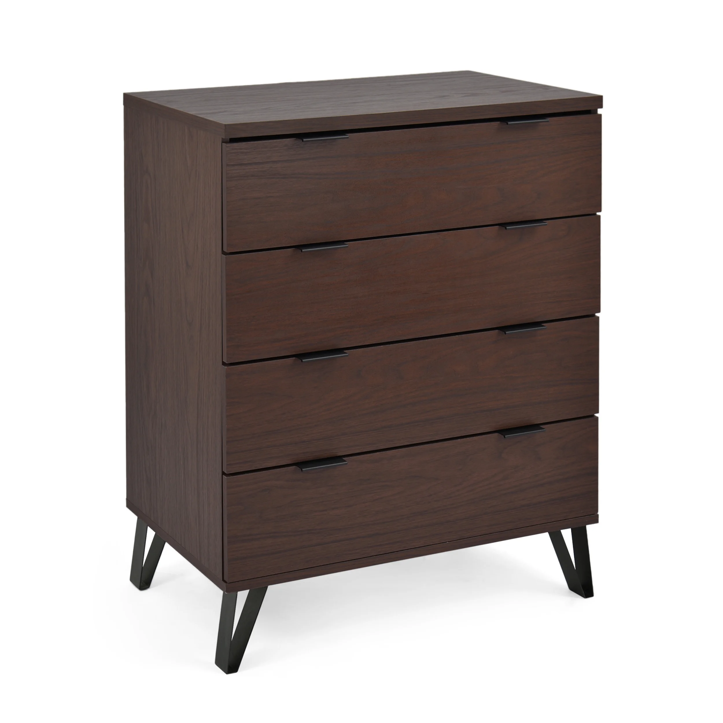 Noble House Maurers Faux Wood 4 Drawer Wide Dresser, Walnut and Matte Black - Cheap Fitting