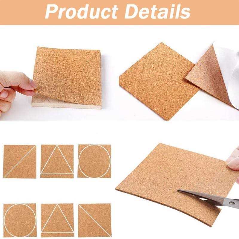 WANBAO 4 x 4 Inch Self Adhesive Cork Squares 100 MM Backing Cork Tiles Sheets for Coasters and DIY Crafts - Cheap Fitting