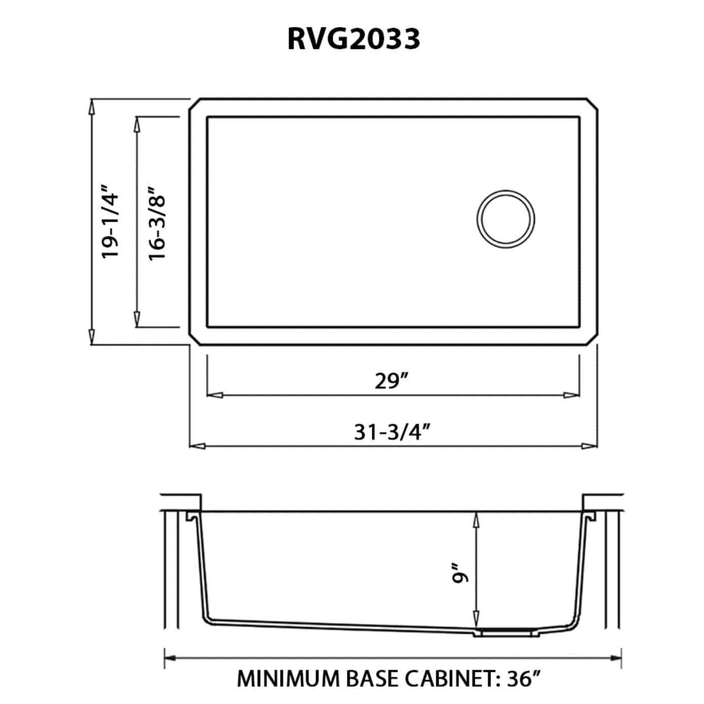 Ruvati 32 x 19 inch epiGranite Undermount Granite Composite Single Bowl Kitchen Sink RVG2033BK - Cheap Fitting