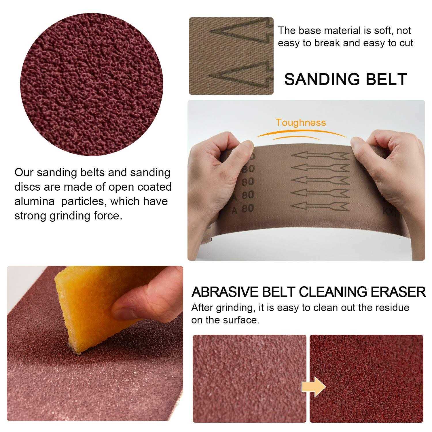 POLIWELL Sanding Belts and Sanding Discs Set for Power Combination Disc & Belt Sander 10 PCS 4 x 36” Aluminum Oxide Sanding Belts and 12 PCS 6” PSA Self - Cheap Fitting