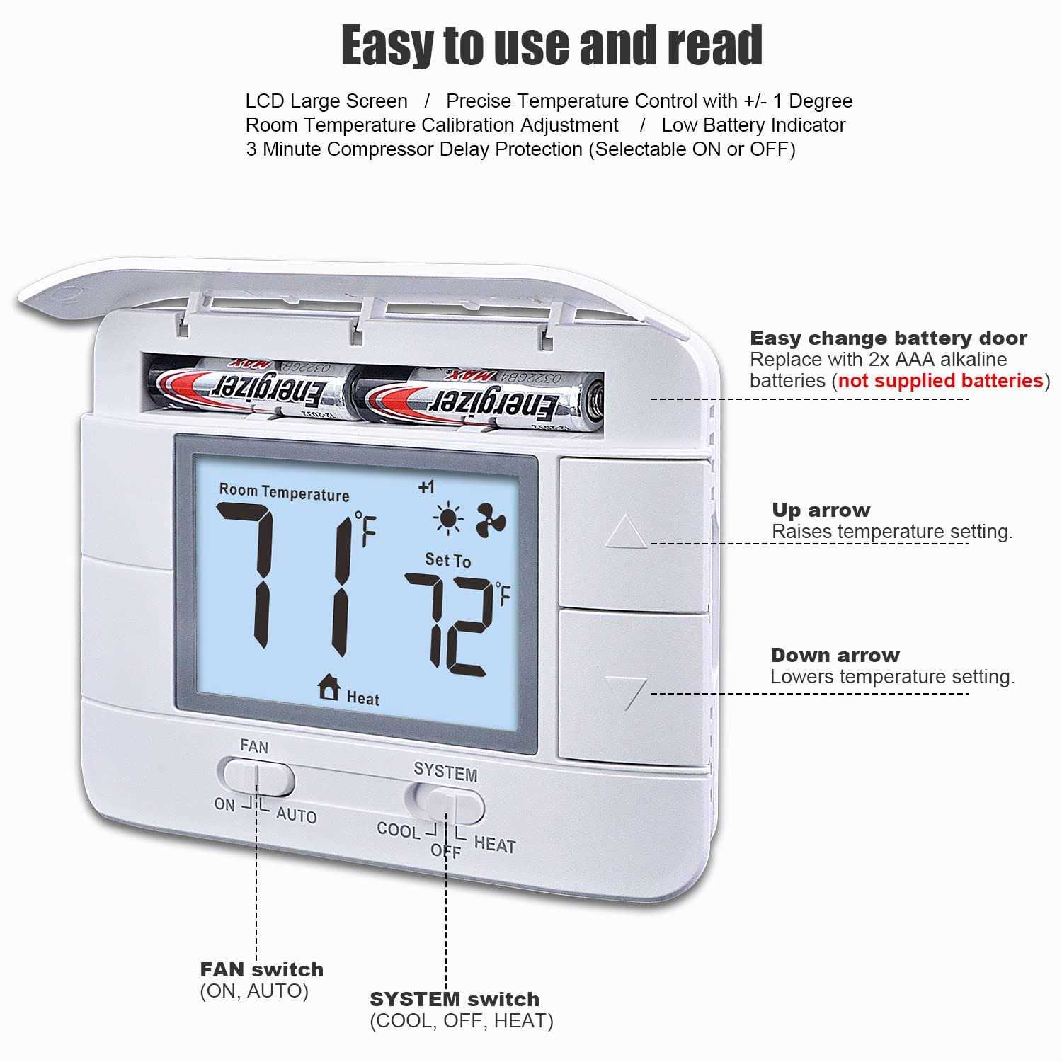 New 2023! Aowel AW711-W Non-Programmable Thermostat for Home up to 2 Heat/ 2 Cool - Cheap Fitting