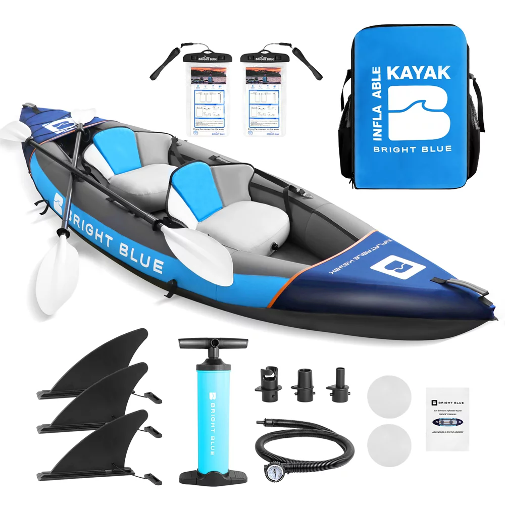 Sekkvy 11ft 2 Person Inflatable Fishing Kayak Set for Adults Angler Blow Up Kayak with 2 Paddles 3 Fins and Carrying Bag Blue - Cheap Fitting