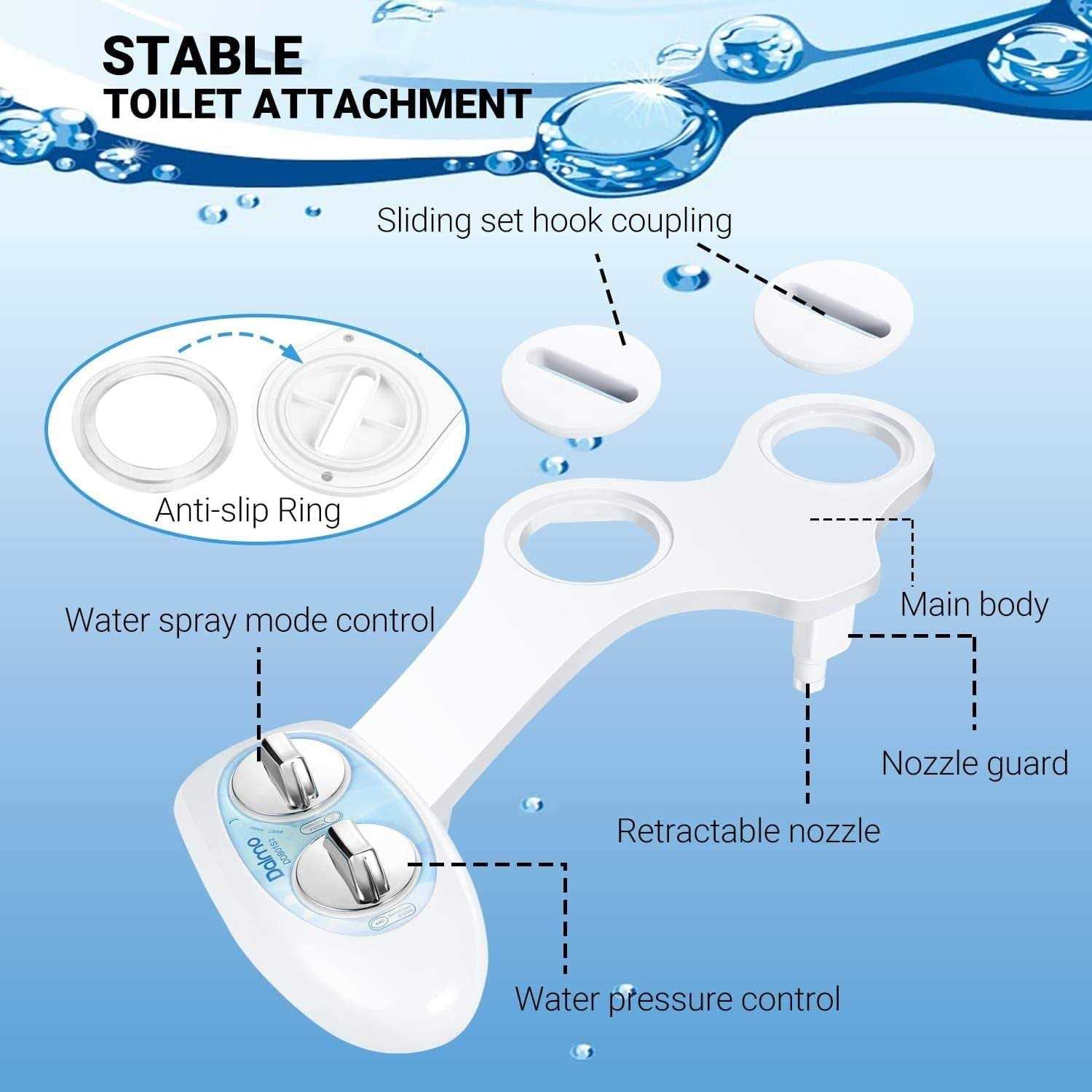 Dalmo Non-Electric Bidet Toilet Attachment with Self-Cleaning Nozzles,with Adjustable Water Spray Pressure and Easy Installation - Cheap Fitting