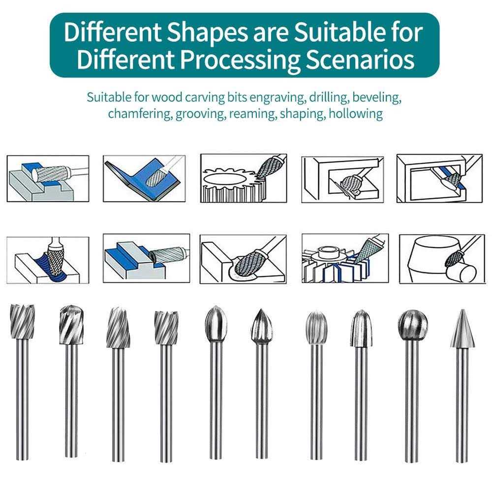 Carving Bits Wood Engraving Router Bit with 1/8 Shank 20Pcs HSS Different Burr Set to Meet Your Different Needs - Cheap Fitting