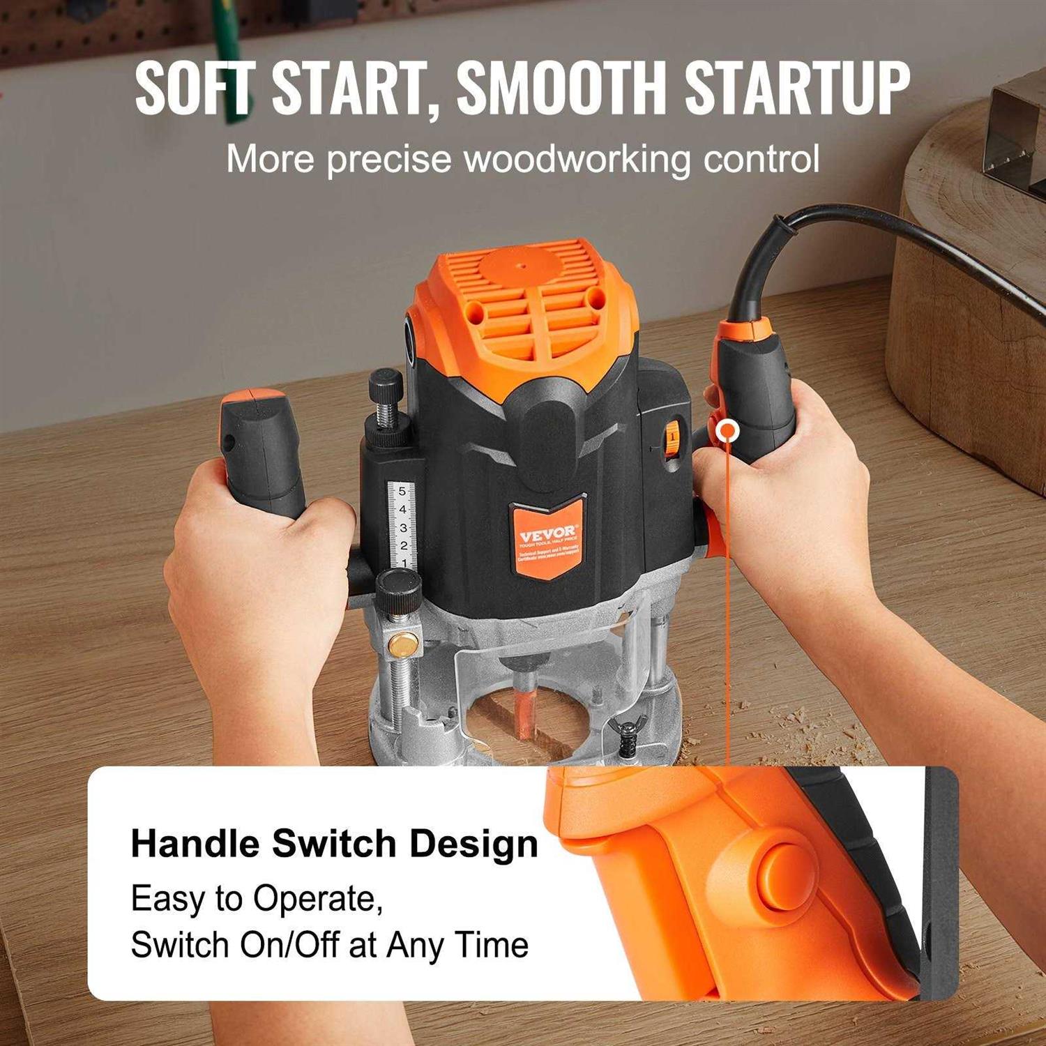 VEVOR Plunge Router 3-1/4 HP 120V 12000-23000 RPM Variable Speed - Cheap Fitting