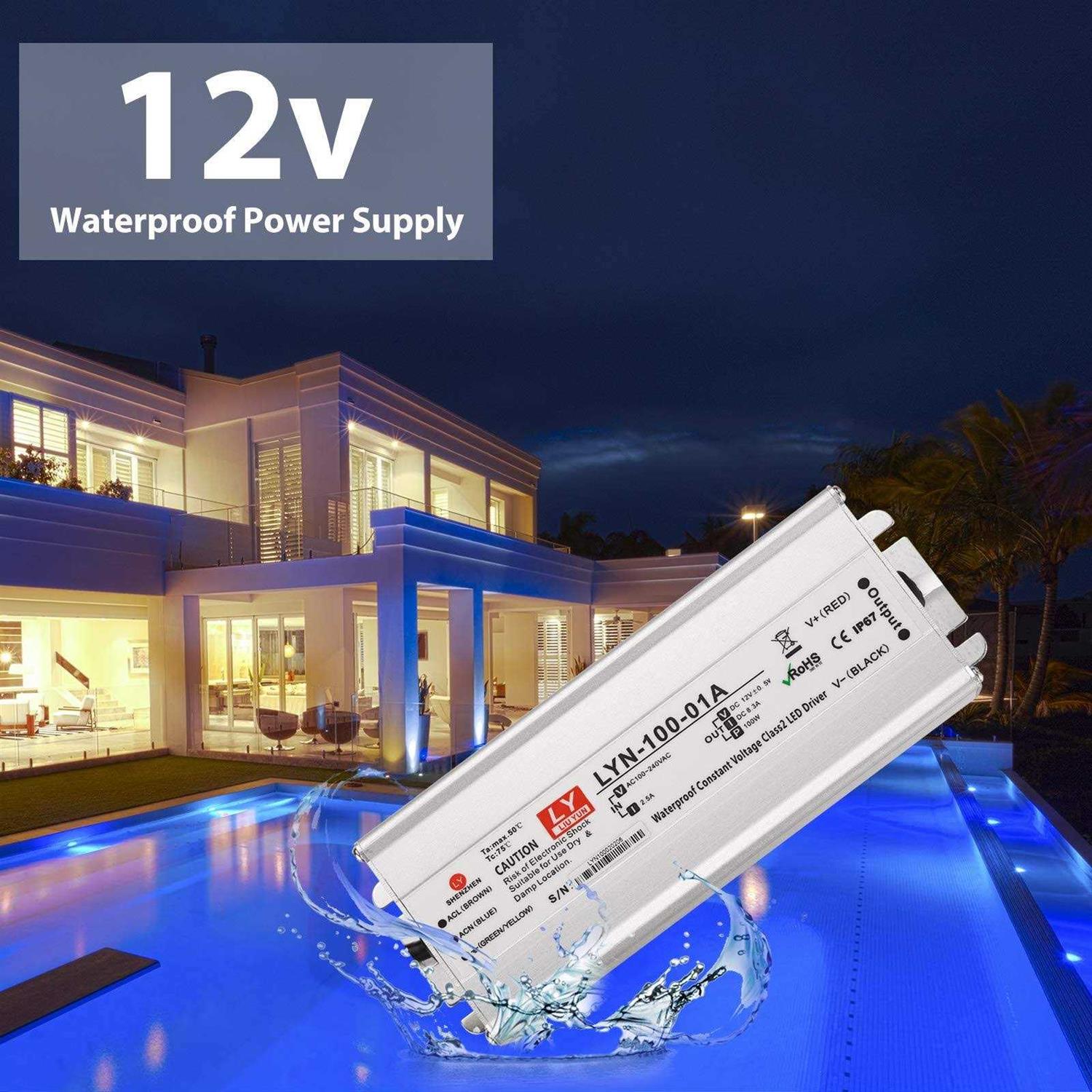 LED Driver 100 Watts 110V AC to 12V DC Low Voltage Output IP67 Waterproof Power Low Voltage Transformer Adapter with 3 pin Plug LED Cable for LED - Cheap Fitting