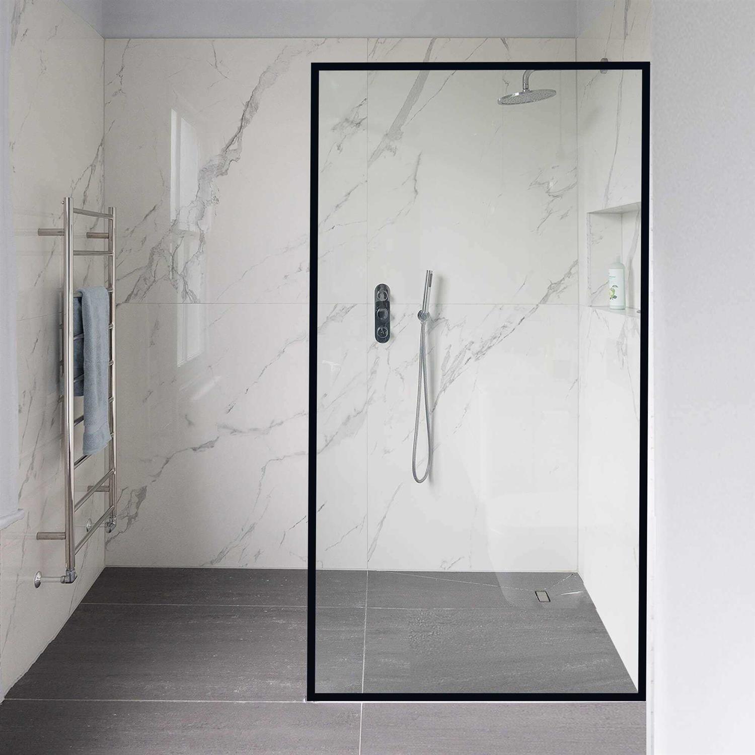 Velvon Framed Shower Glass Panel 34 W x 74 H 3/8 Tempered Glass Shower Panel - Cheap Fitting