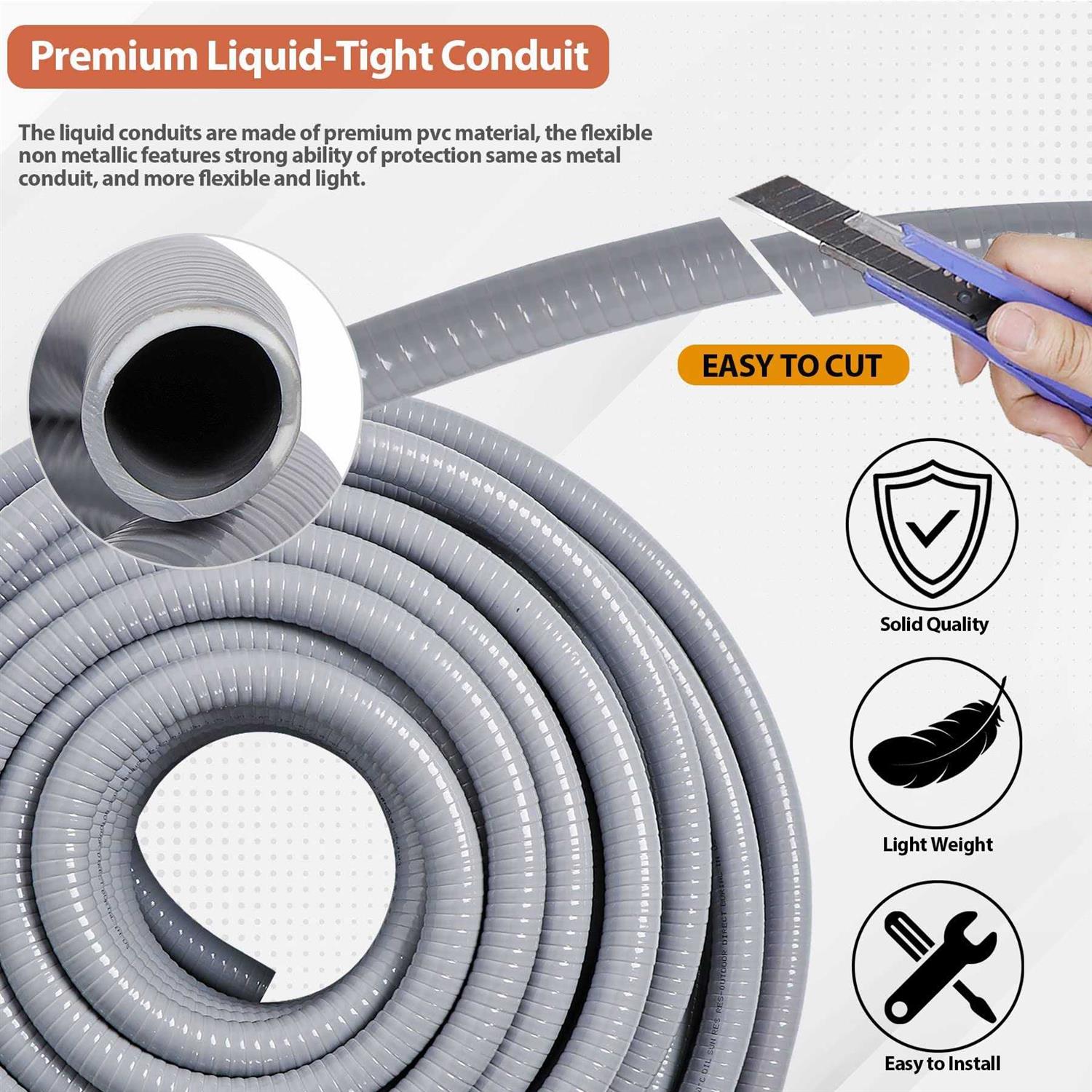 Neorexon Liquid-Tight Conduit and Connector Kit 1/2inch 25ft - Cheap Fitting