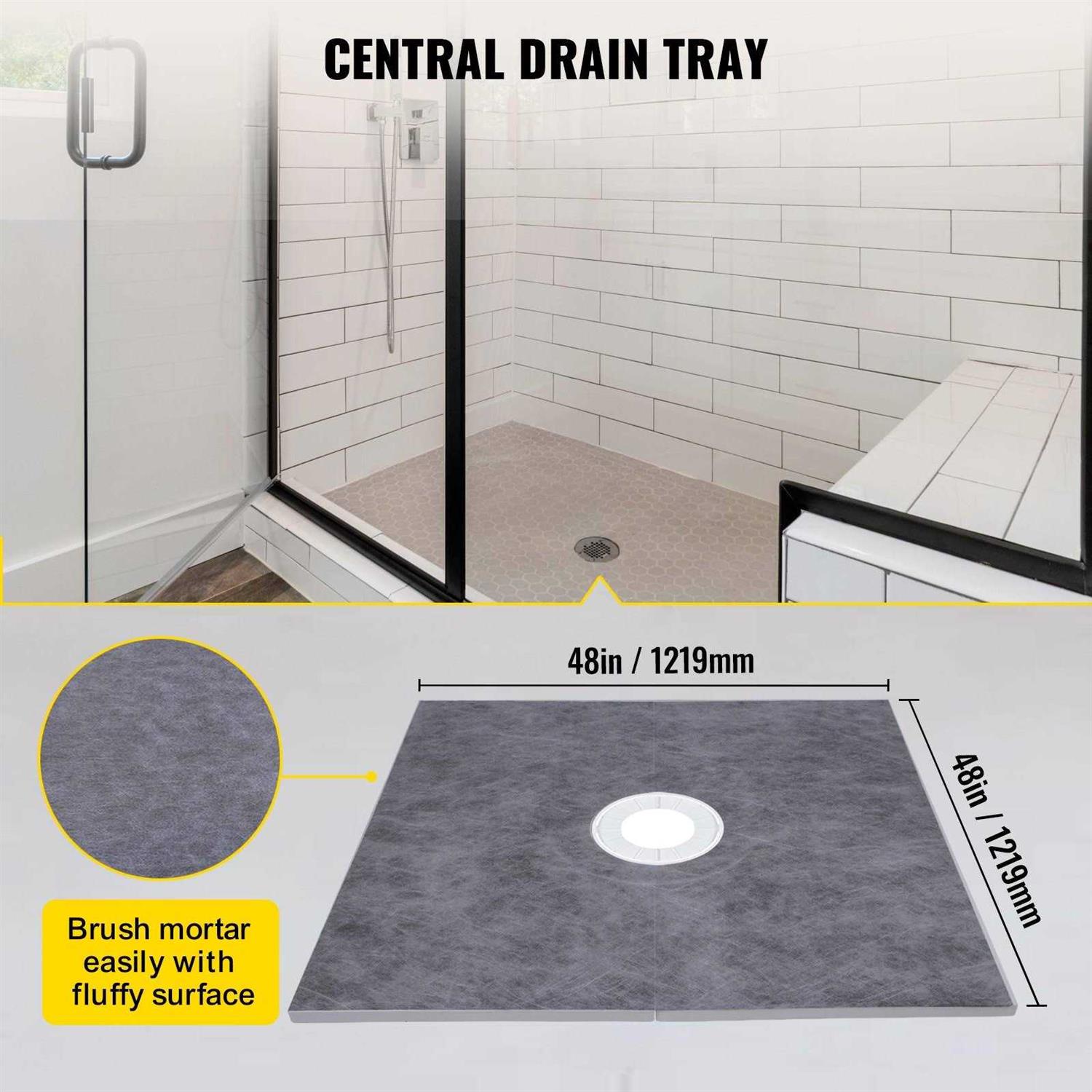 VEVOR Shower Curb Kit 48 inchx48 inch Watertight Shower Curb Overlay with 4 inch PVC Central Bonding Flange LYDZT48X48PVCBSSLV0 - Cheap Fitting