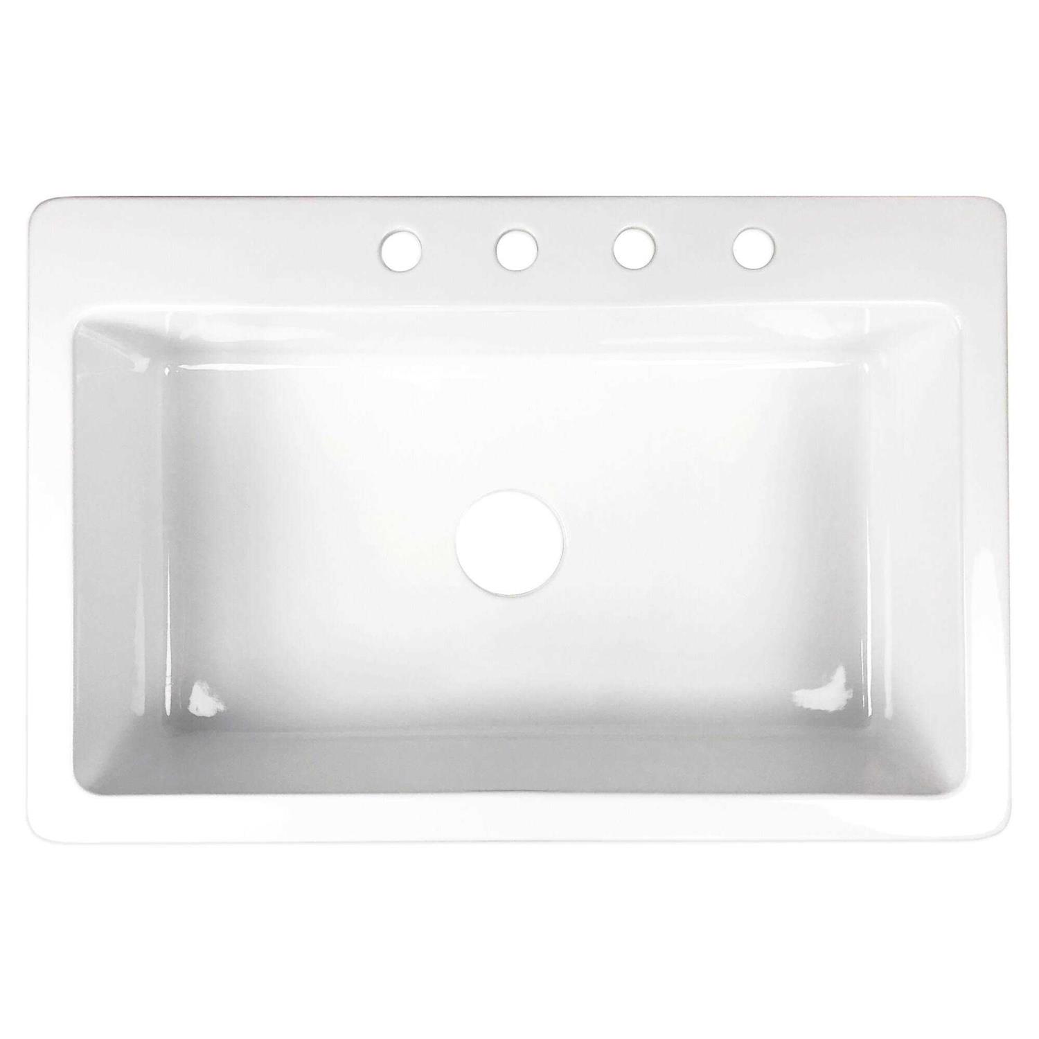 SINKOLOGY Jackson 33 in. 4-Hole Drop-in Single Bowl Crisp White Fireclay Kitchen Sink SK411-33FC-WH-4R - Cheap Fitting