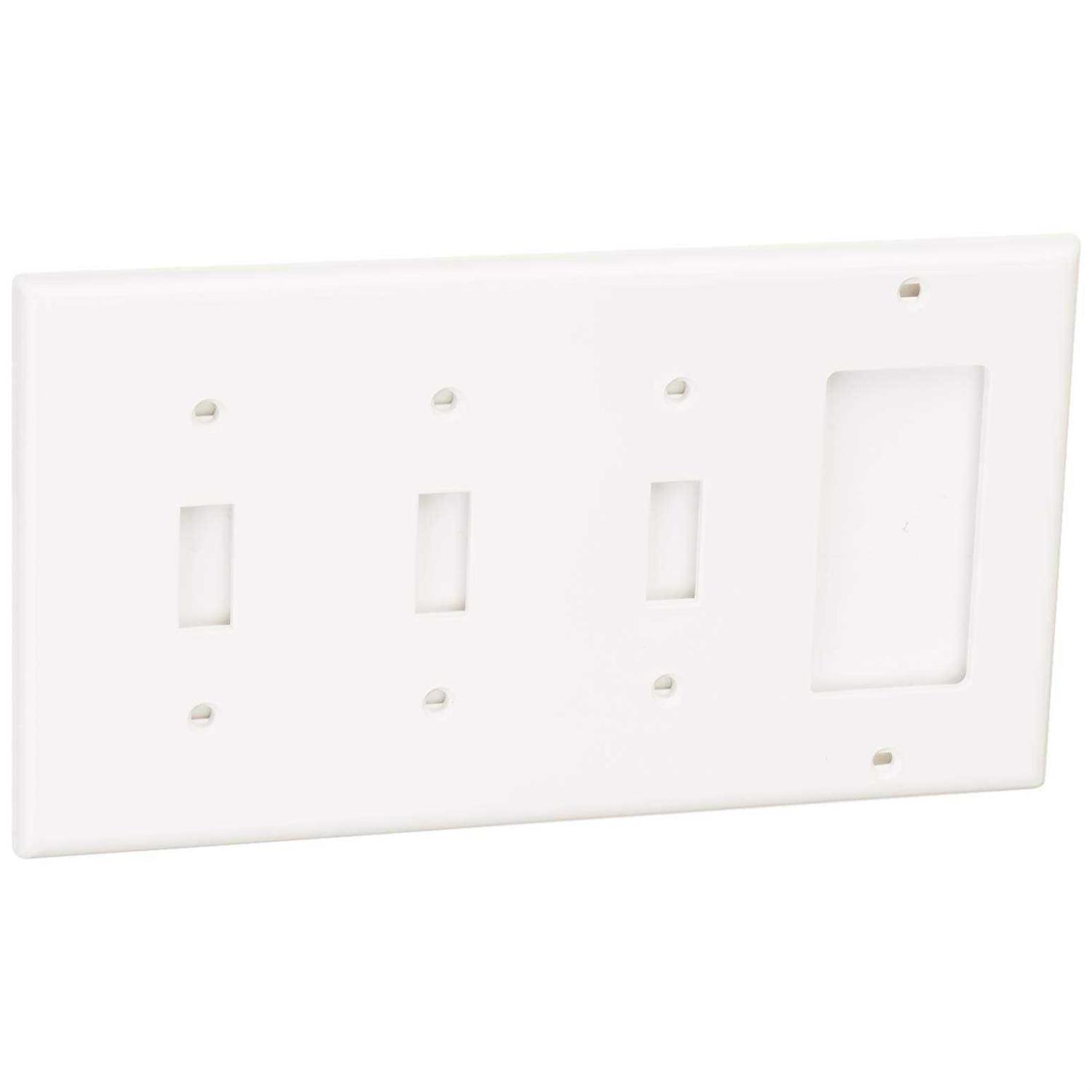 Leviton 80732 W 4 Gang 3 Toggle 1 Decora/GFCI Device Combination Wallplate 80732-W - Cheap Fitting