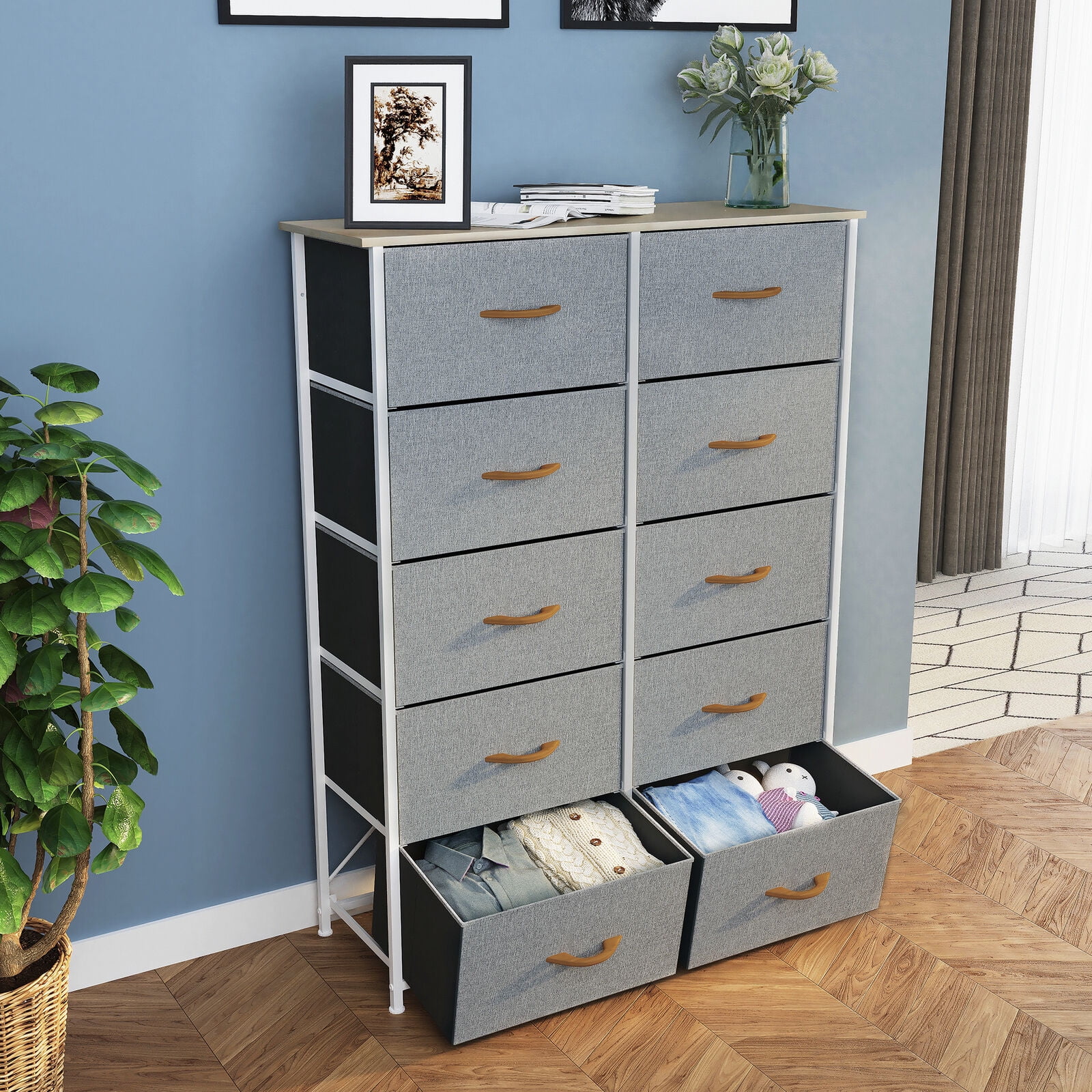 Dextrus Dresser with 10 Drawers - Fabric Storage Tower, Organizer Unit for Bedroom, Living Room, Hallway,  Cool Gray - Cheap Fitting